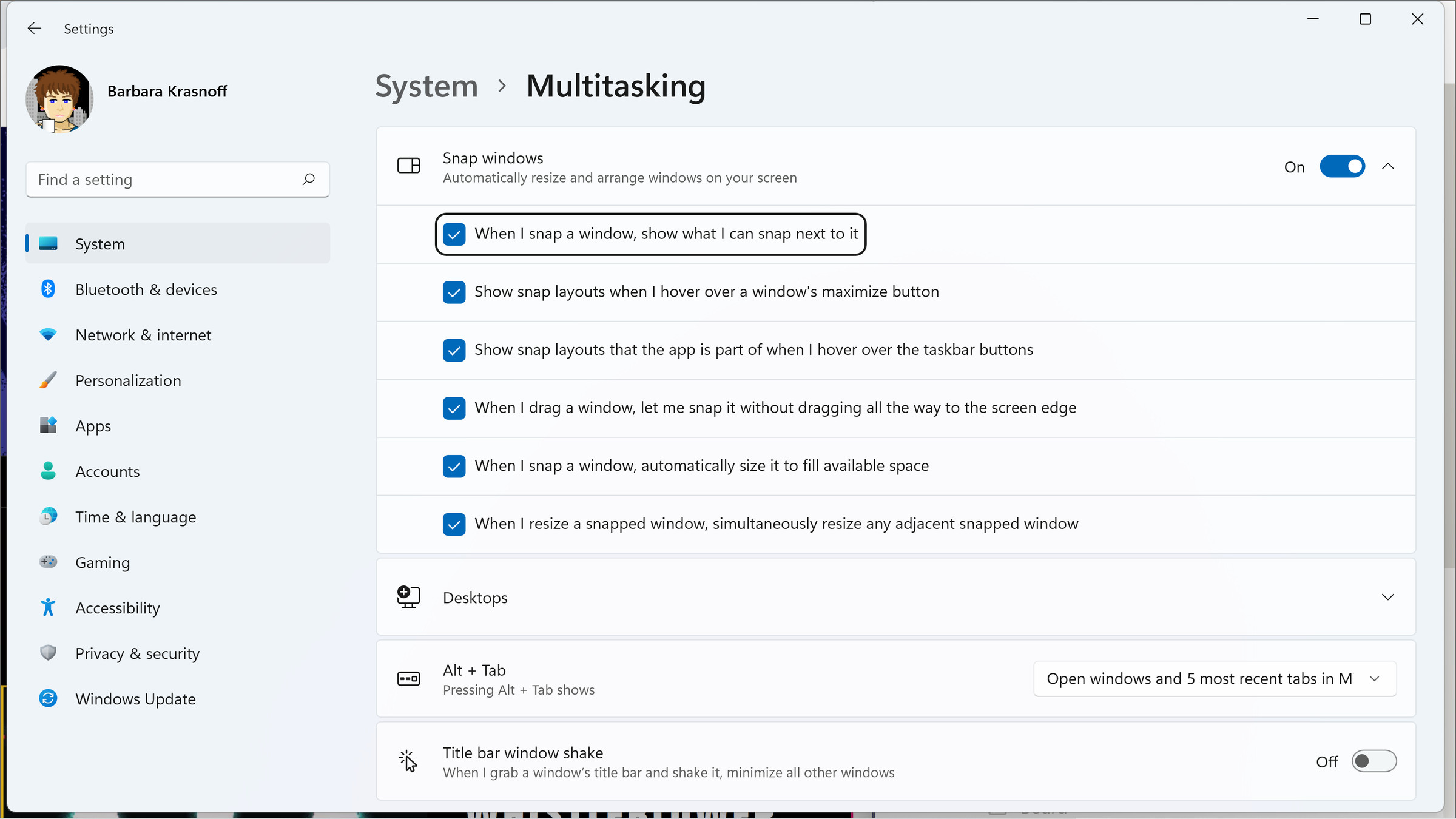 Go to the multitasking section in your setup to tweak your snap layout features.