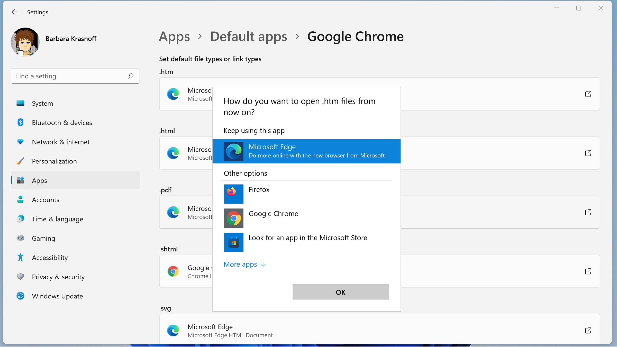 You can change each file type for an appropriate installed app.