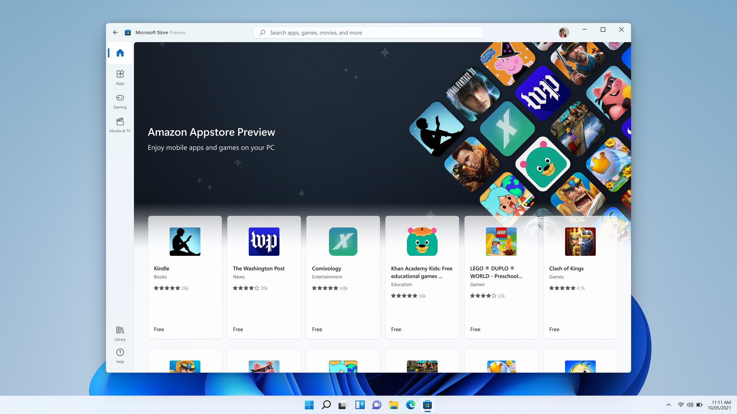 Android apps are available in the Microsoft Store on Windows 11.