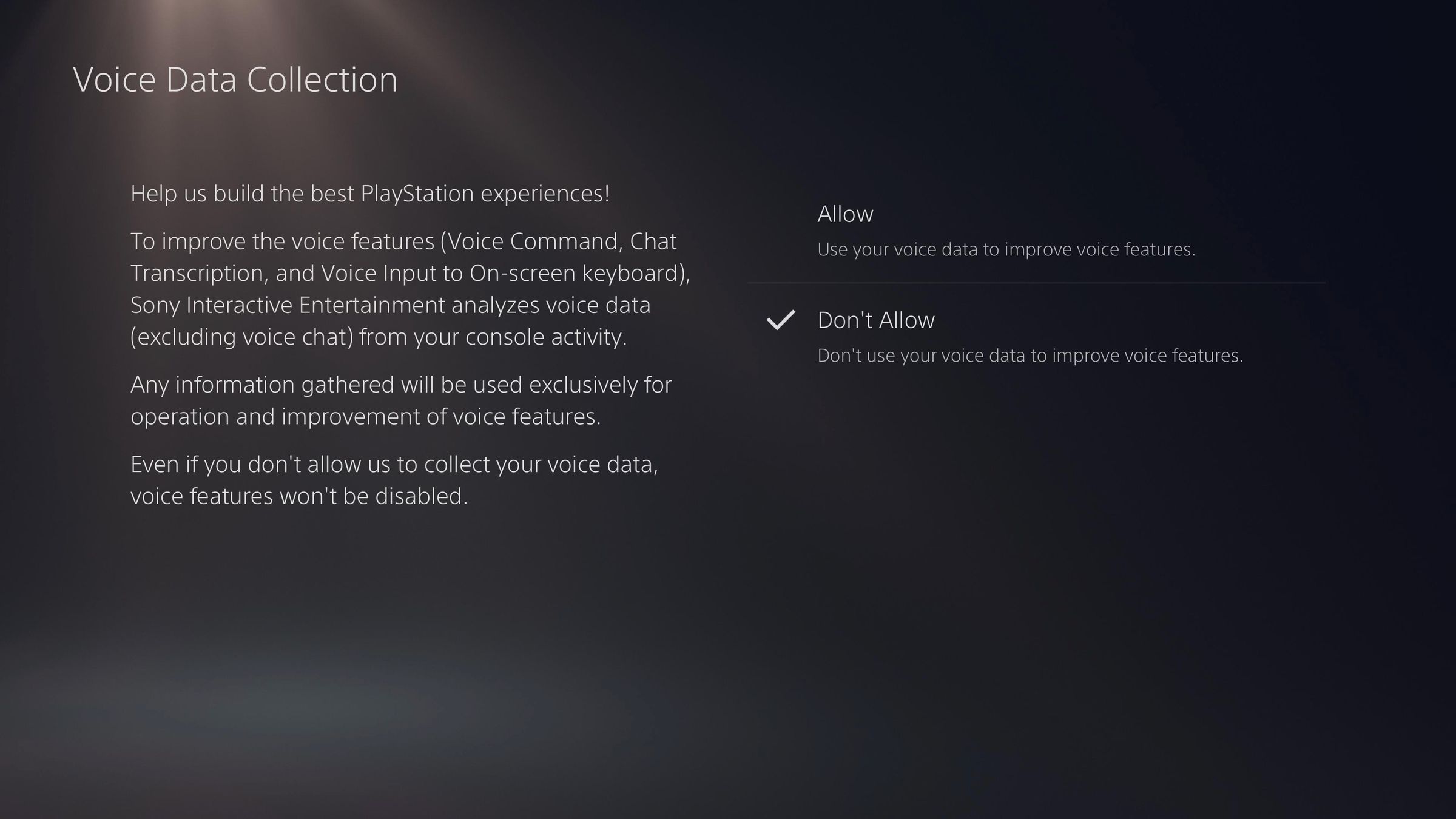 The Voice Data Collection options can be found in the PS5’s Privacy settings menu.