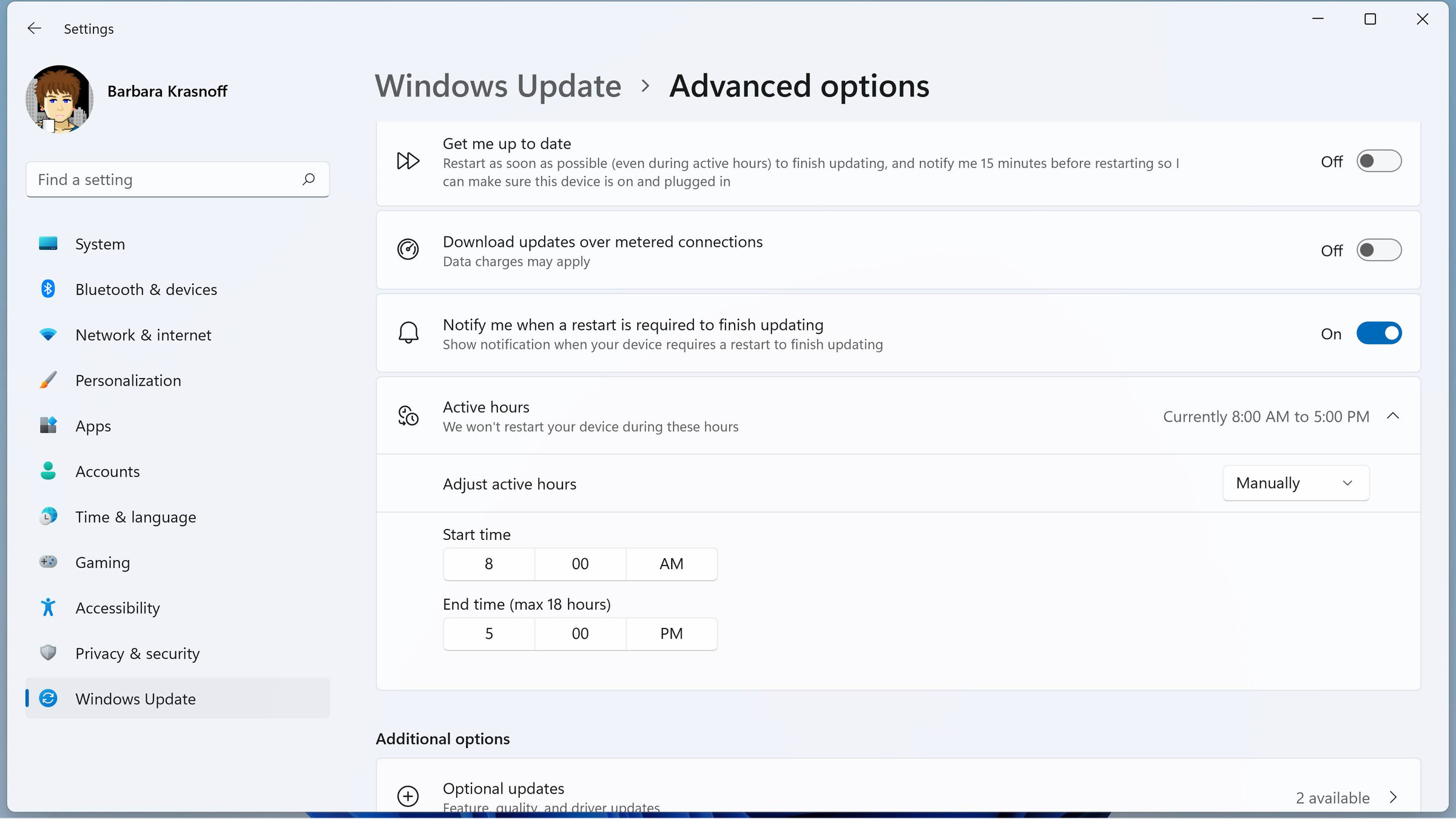 Advanced options lets you tweak your update settings.