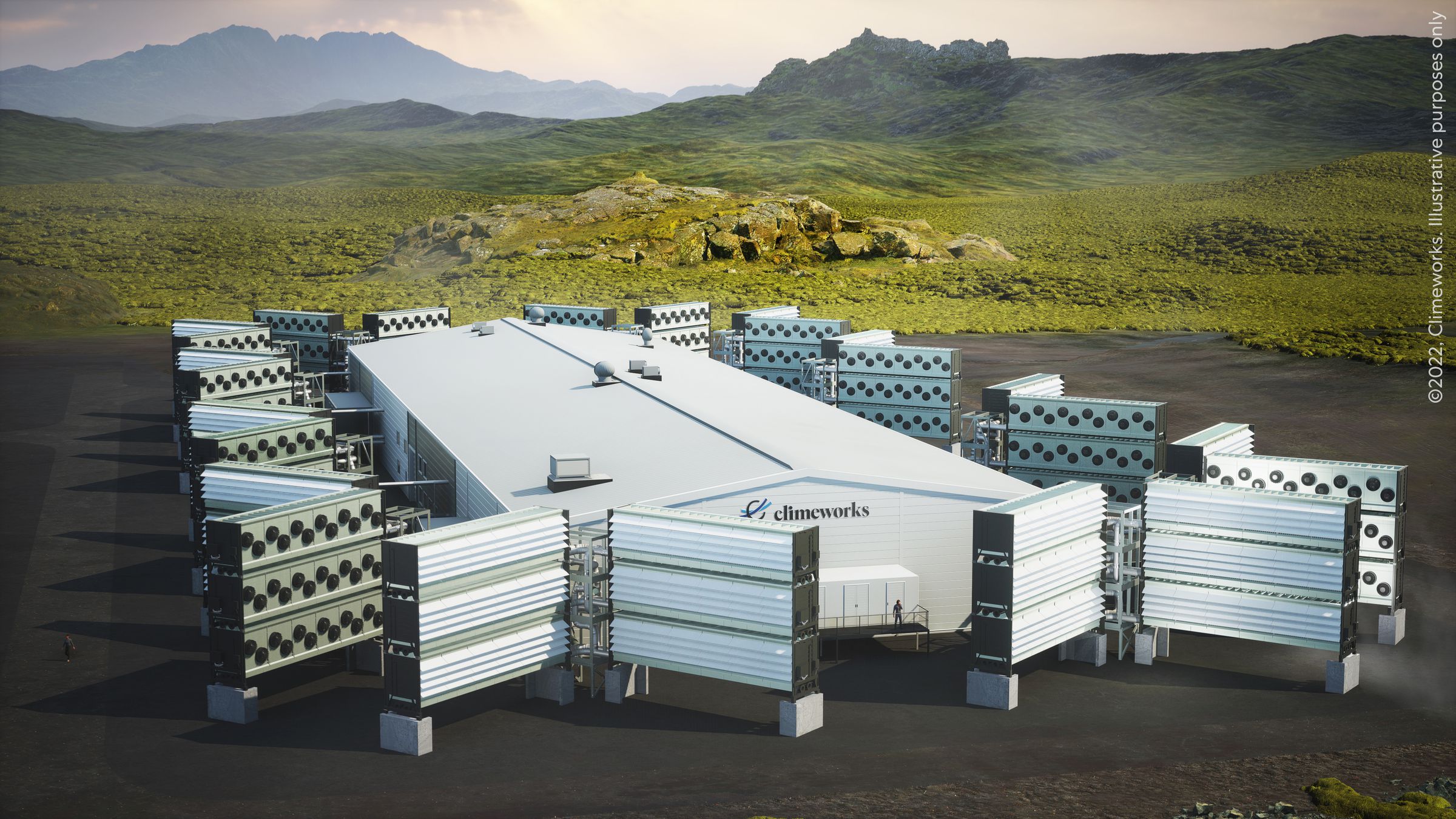 An illustration of what Climeworks’ new direct air capture plant, Mammoth, will look like once completed.