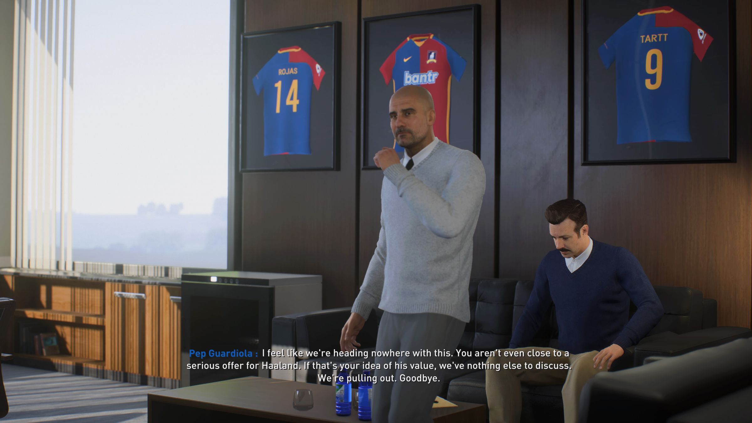 A screenshot of Pep Guardiola and Ted Lasso in FIFA 23.