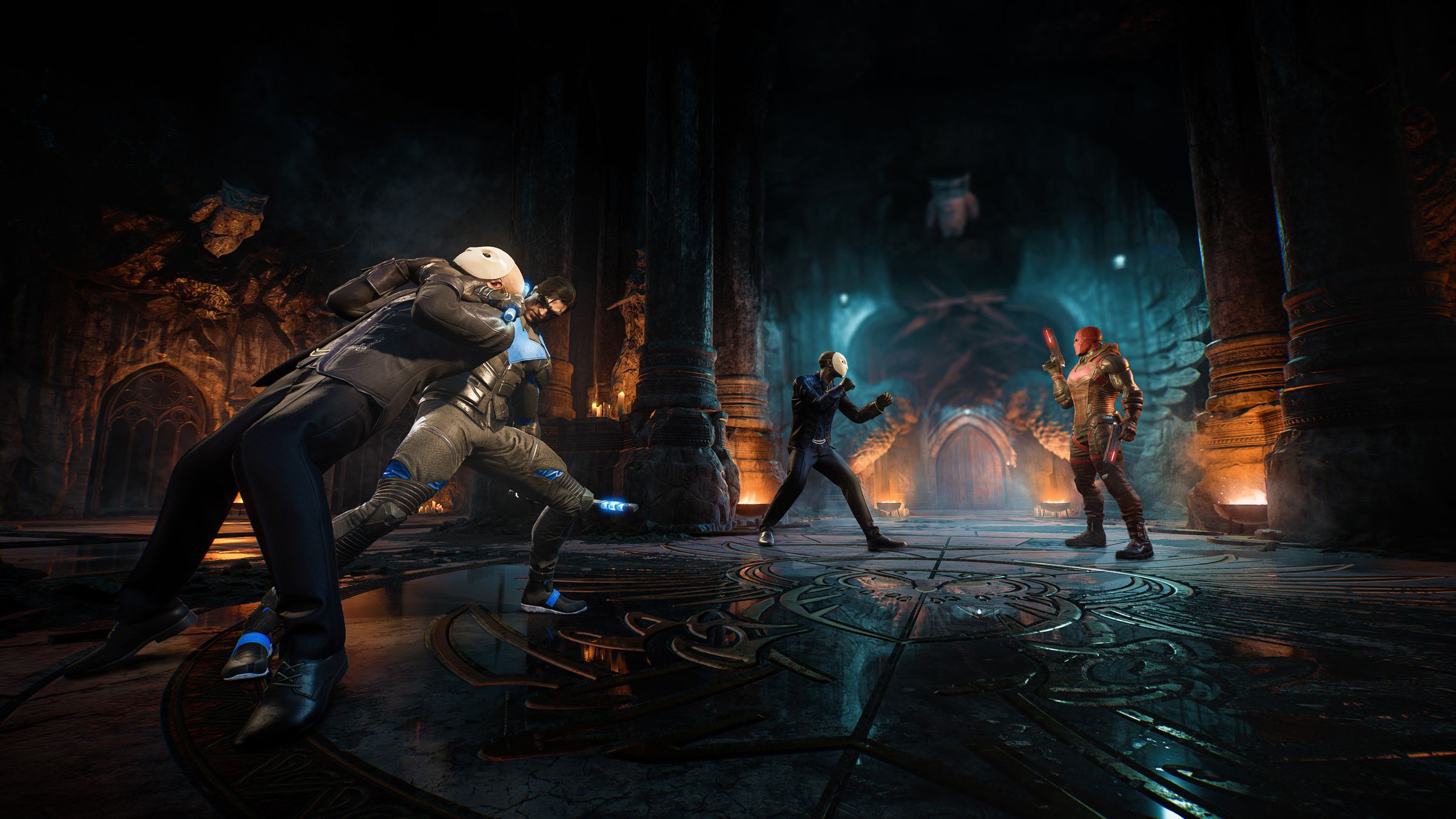 A screenshot of a combat sequence in Gotham Knights.
