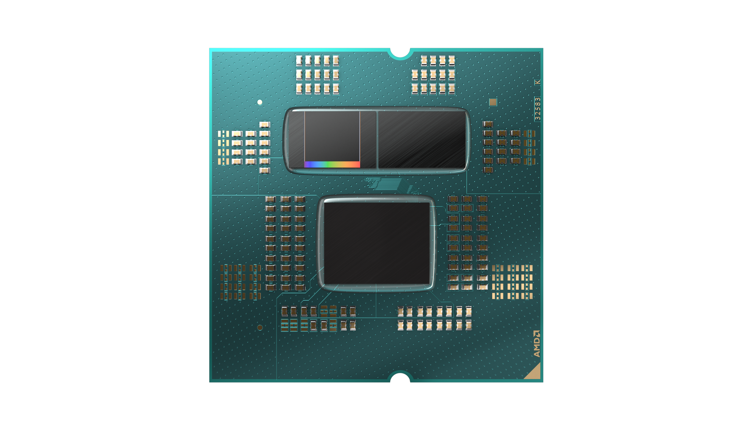 Un rendering dei chip Ryzen 7000 X3D di AMD.