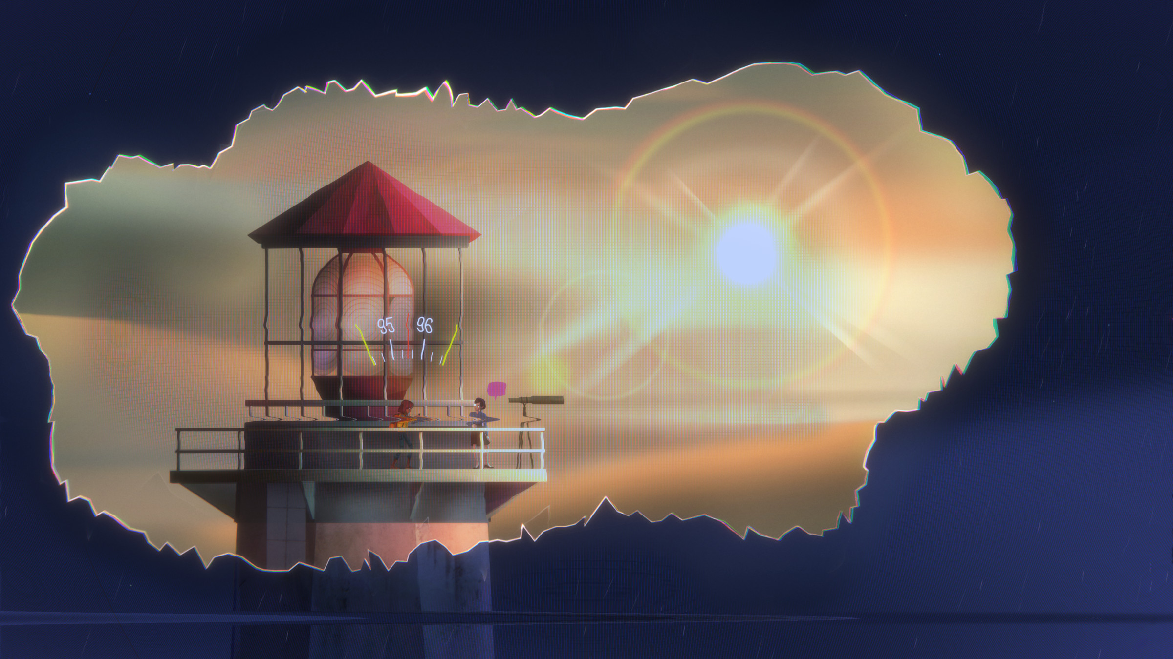 Screenshot from Oxenfree II: Lost Signals featuring the top of a lighthouse on a sunny day