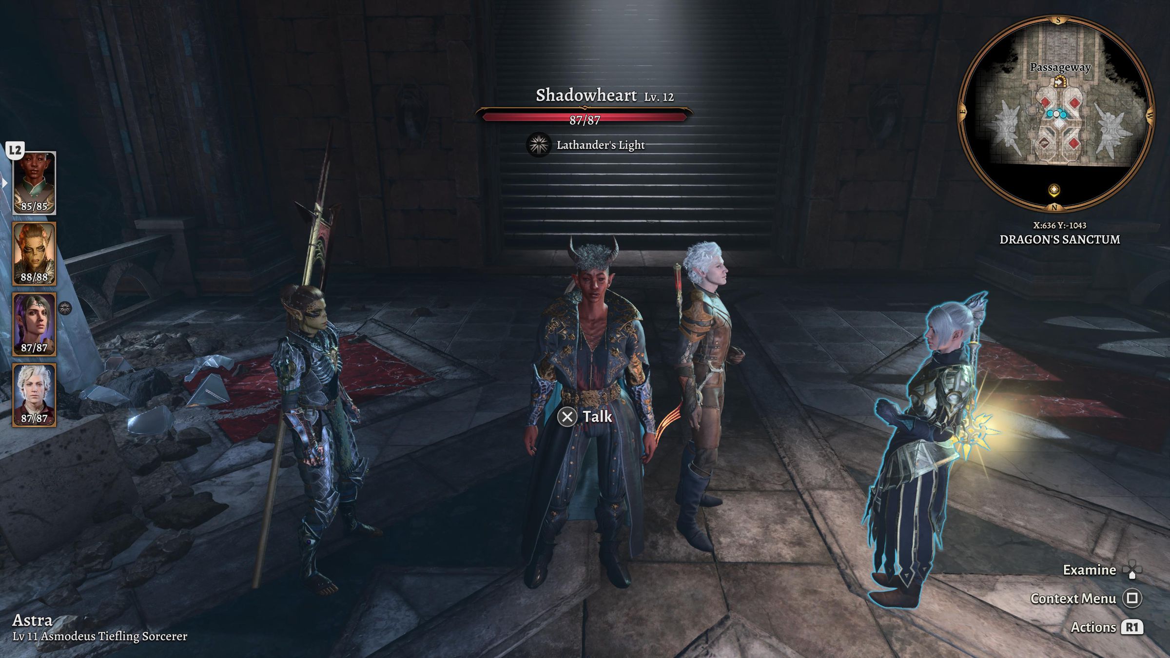 Screenshot from Baldur’s Gate 3 featuring a group shot of 4 party members — Lae’zel, the TAV, Astarion, and Shadowheart.