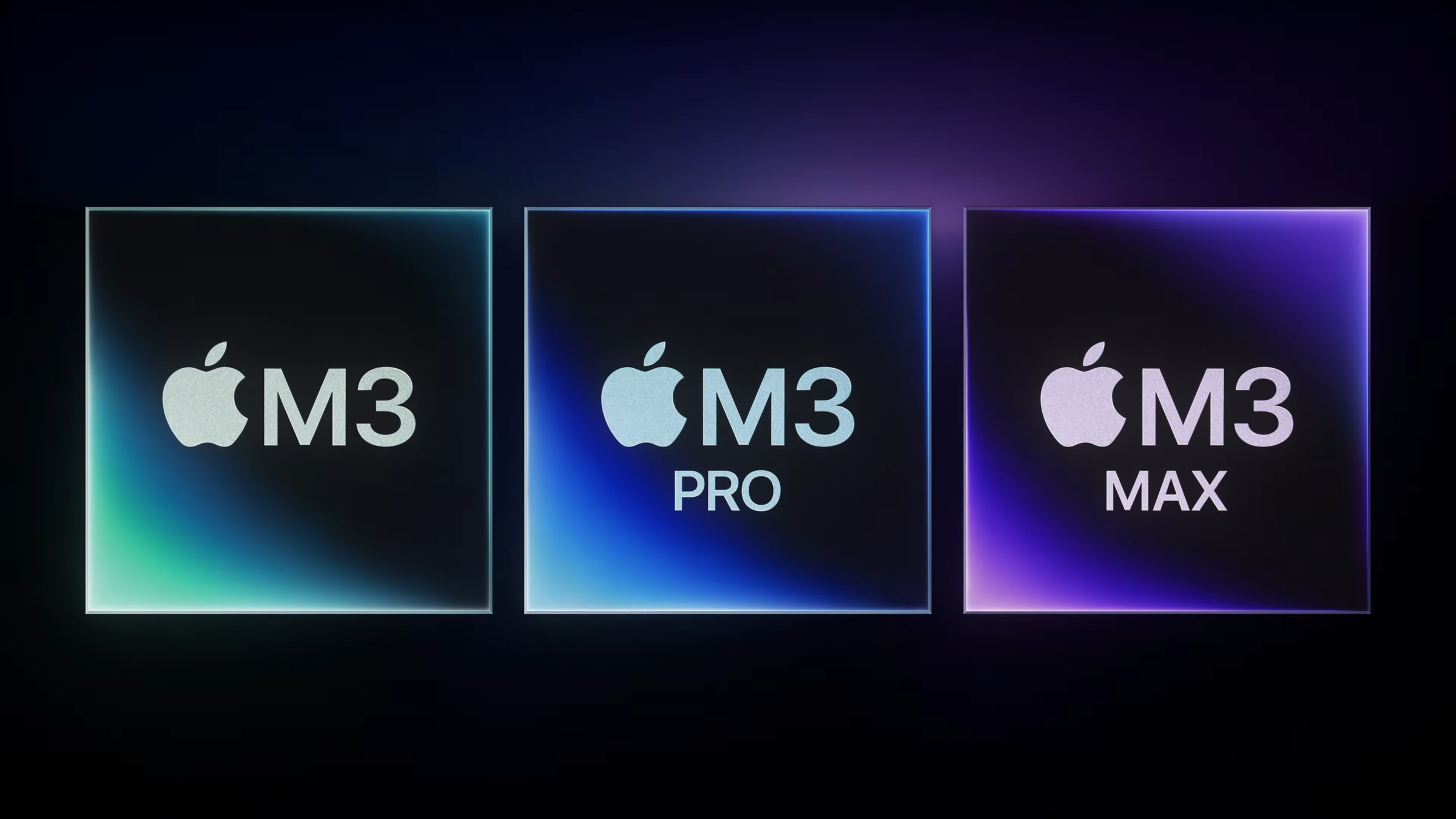 Apple’s art for its M3, M3 Pro, and M3 Max chips.
