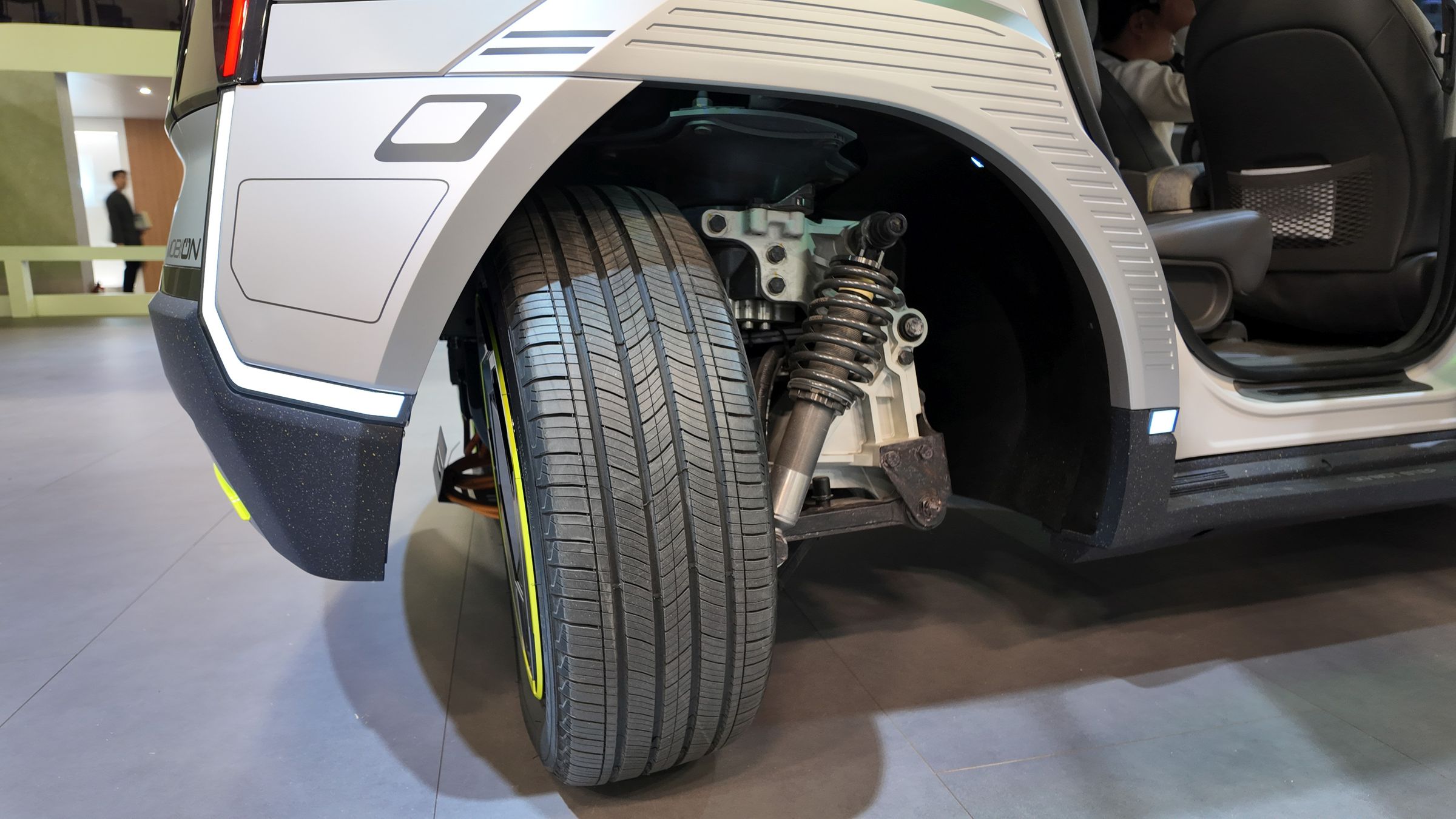 The electric steering system, with its own independent suspension.