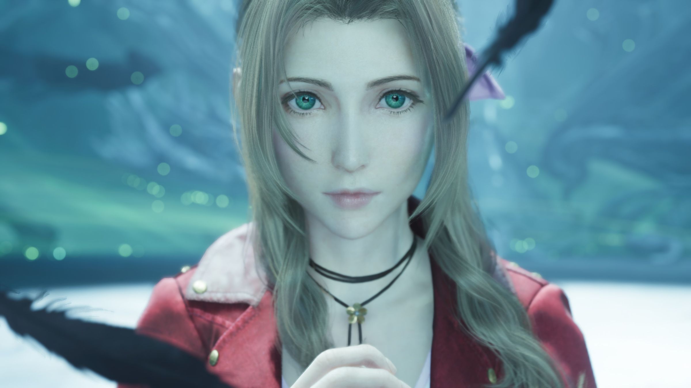 A screenshot of Aerith in Final Fantasy VII Rebirth.