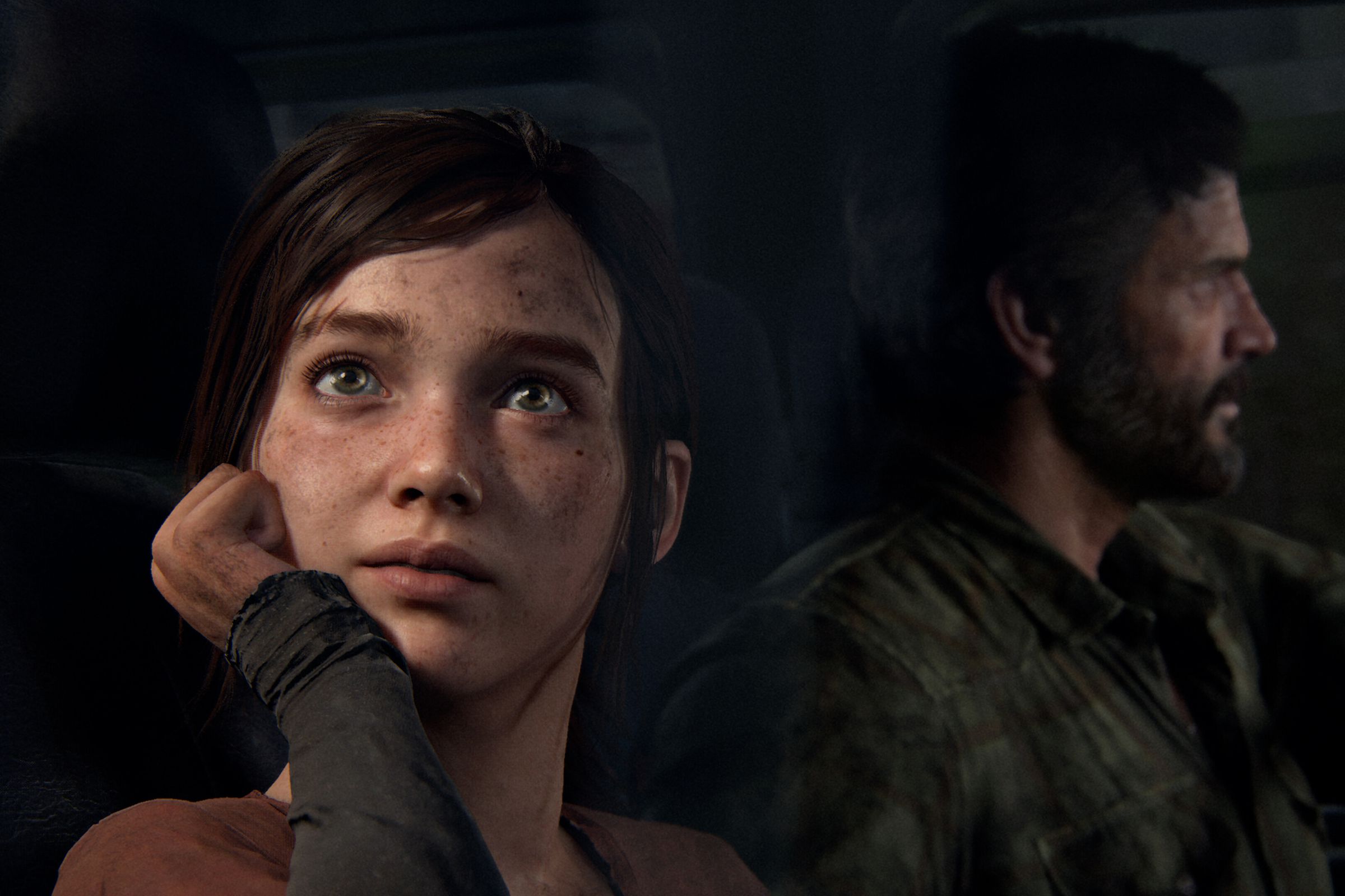 A screenshot of Ellie and Joel in The Last of Us: Part I.
