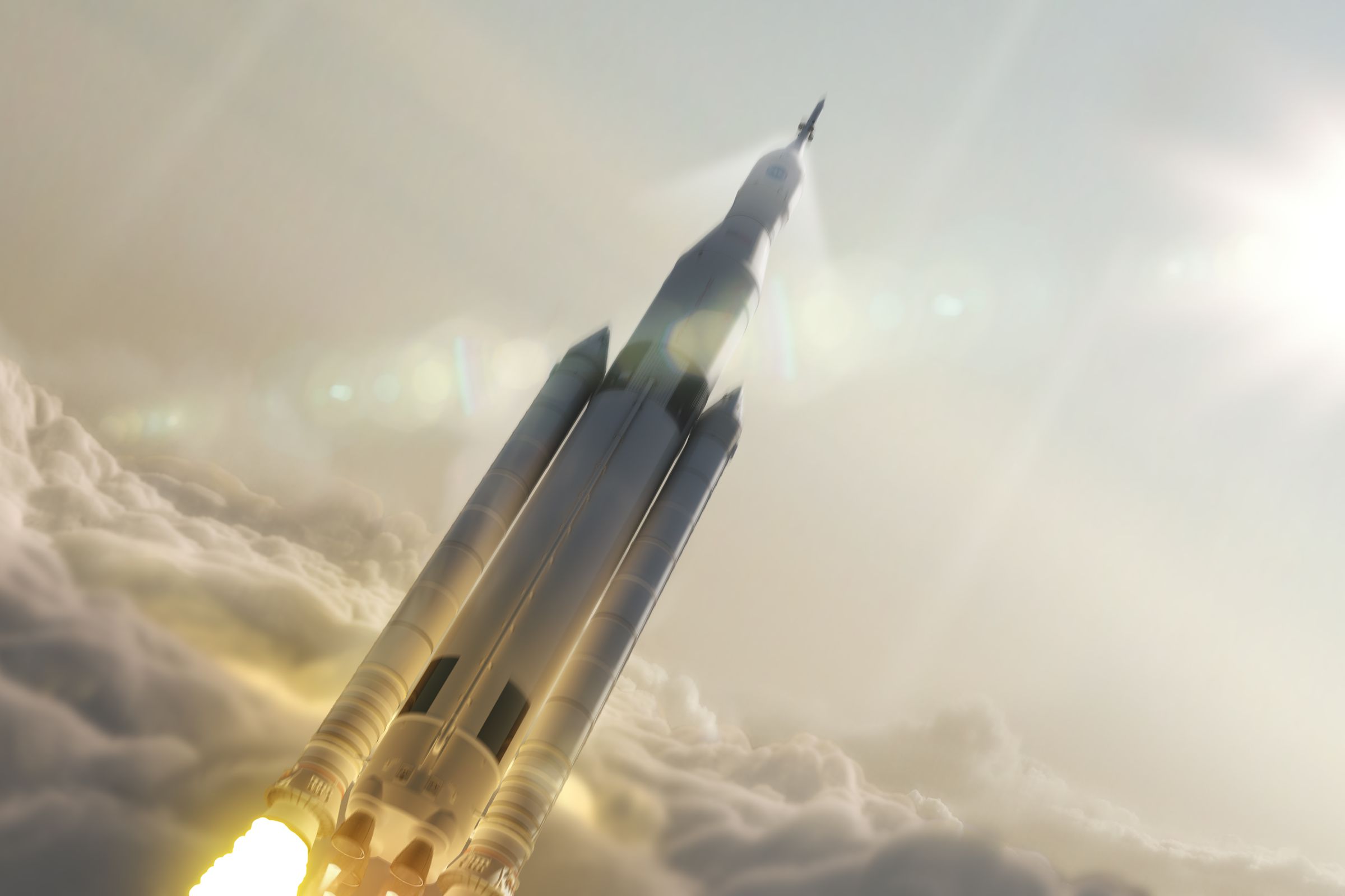 Artist's rendering of NASA's Space Launch System, a new rocket that will be the largest built at 380 feet tall