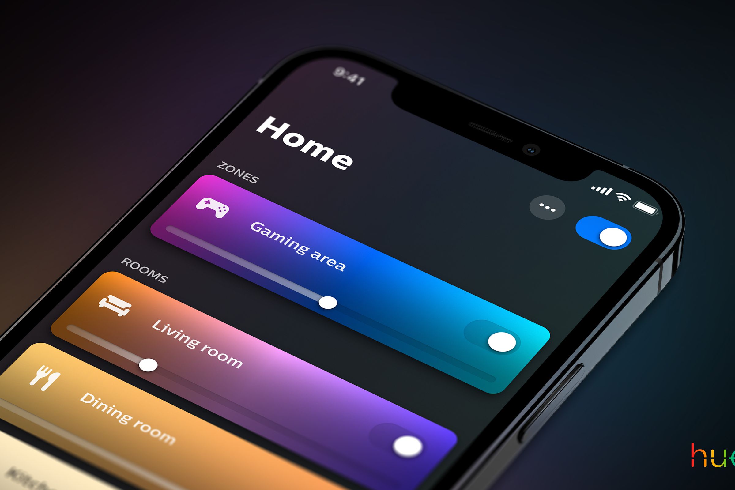 The Home screen of the updated Hue app.
