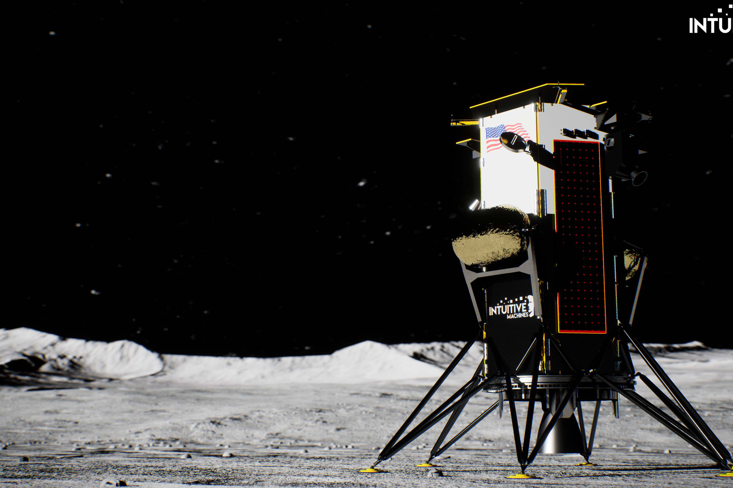 An artistic rendering of Intuitive Machines’ lander on the lunar surface