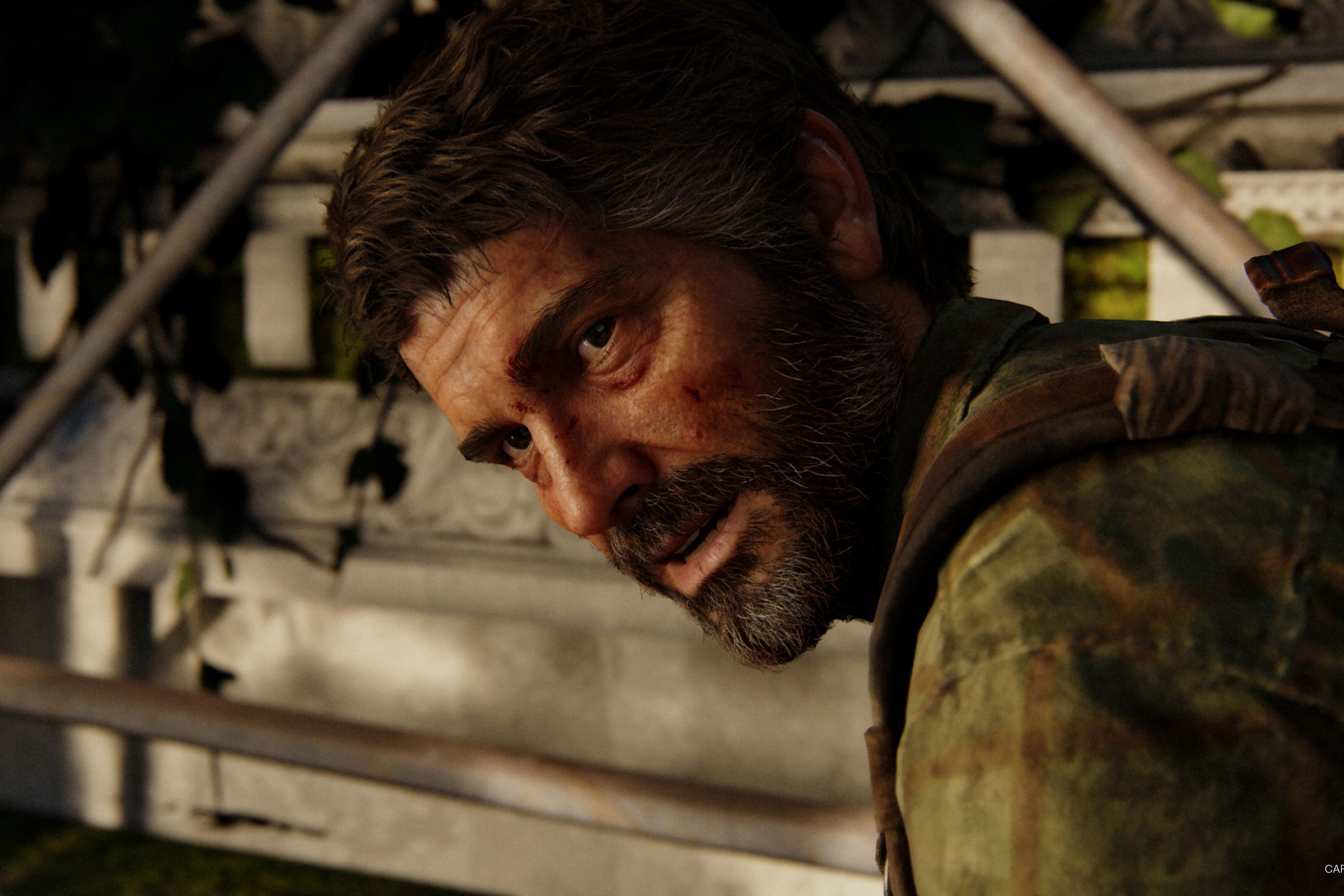 A screenshot from The Last of Us Part I for PC with protagonist Joel Miller.