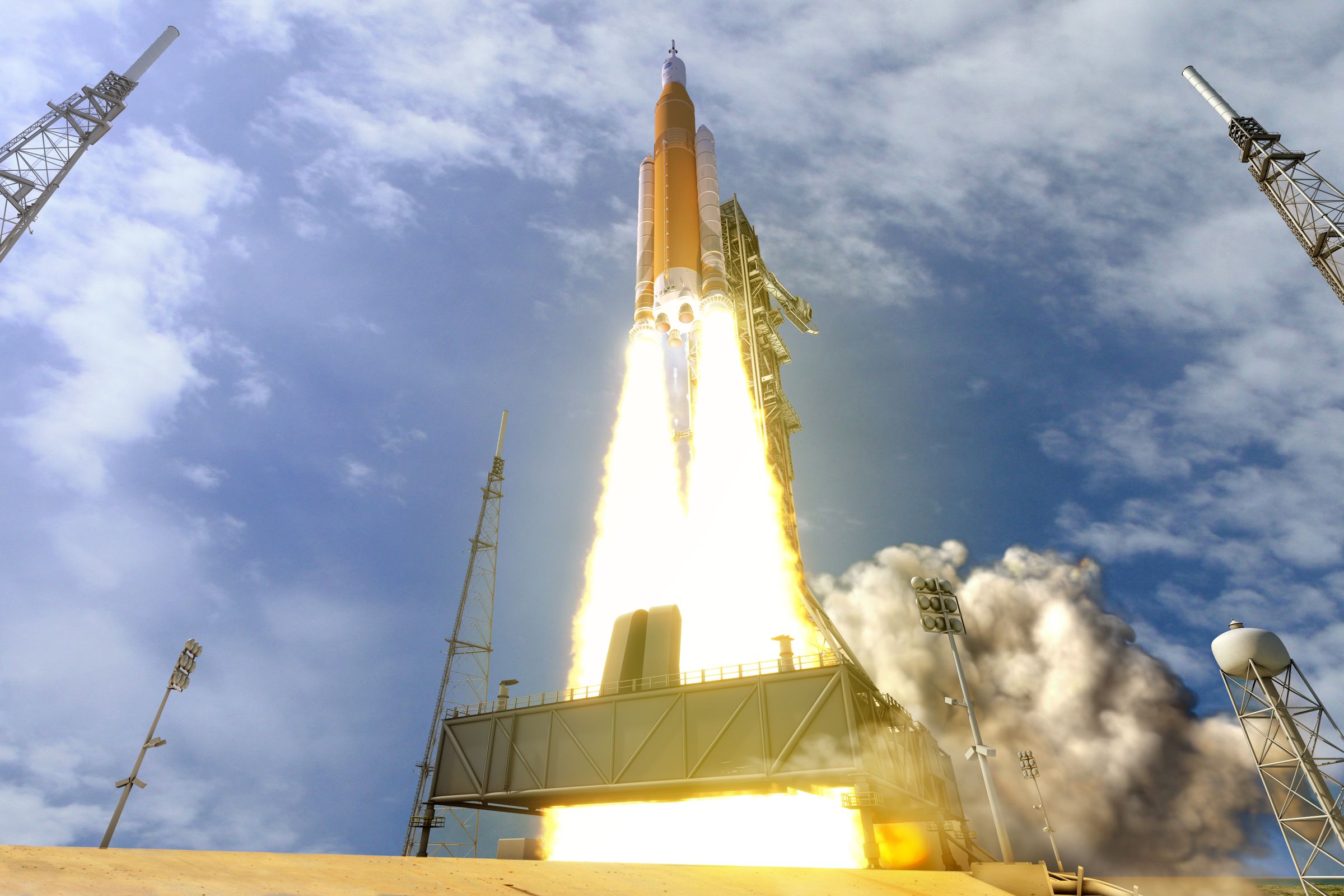 A rendering of the Space Launch System.