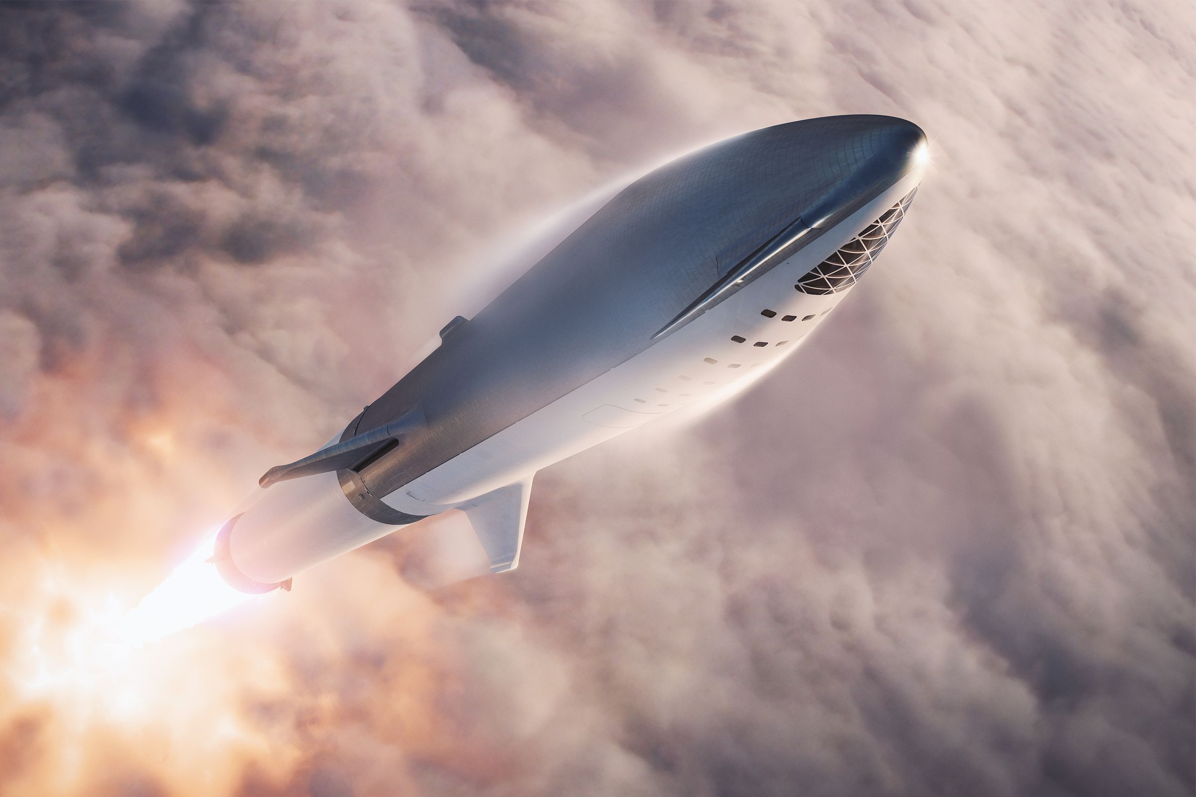 An artistic rendering of SpaceX’s planned Starship vehicle