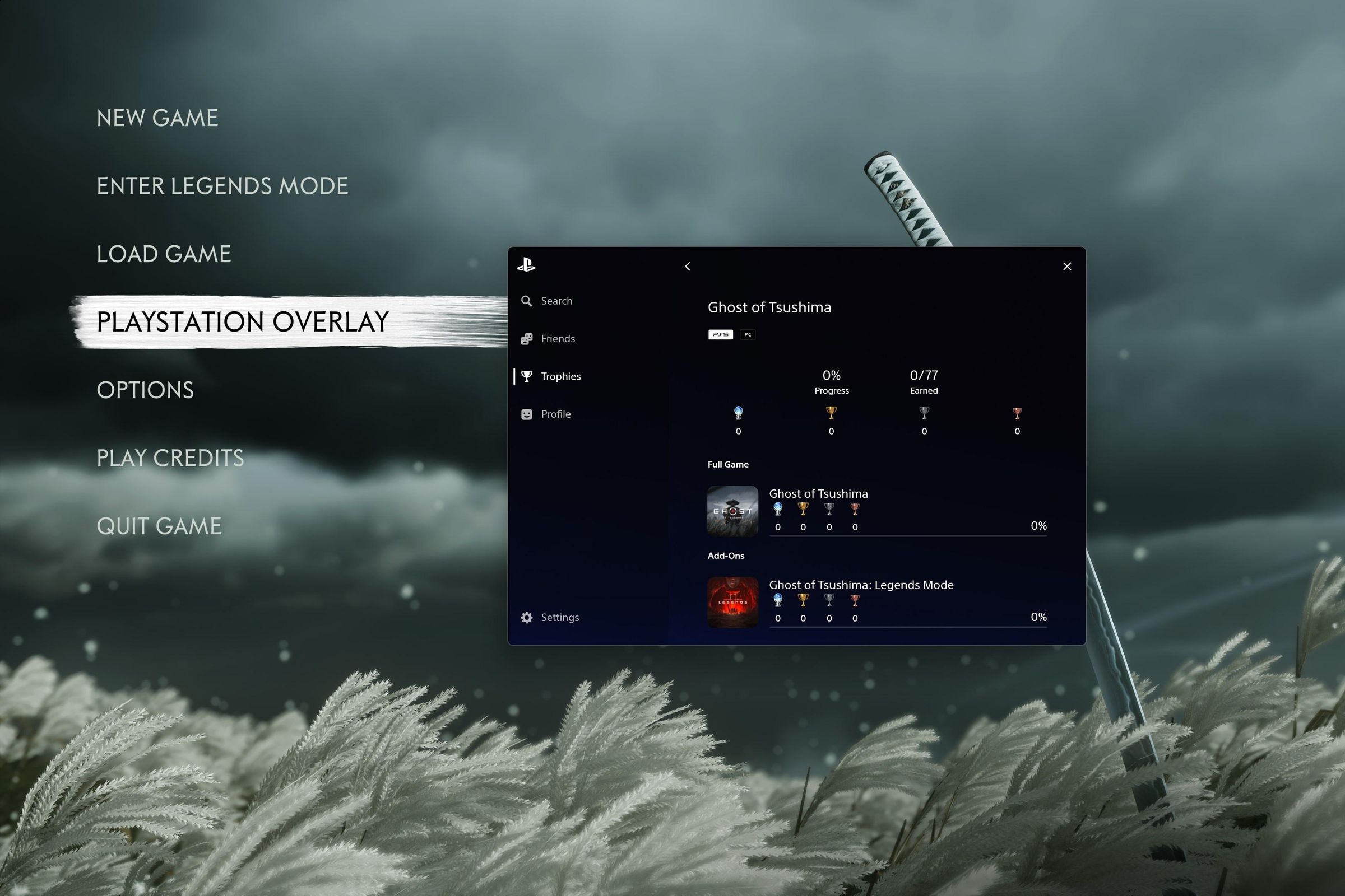 A screenshot of the new PlayStation PC overlay