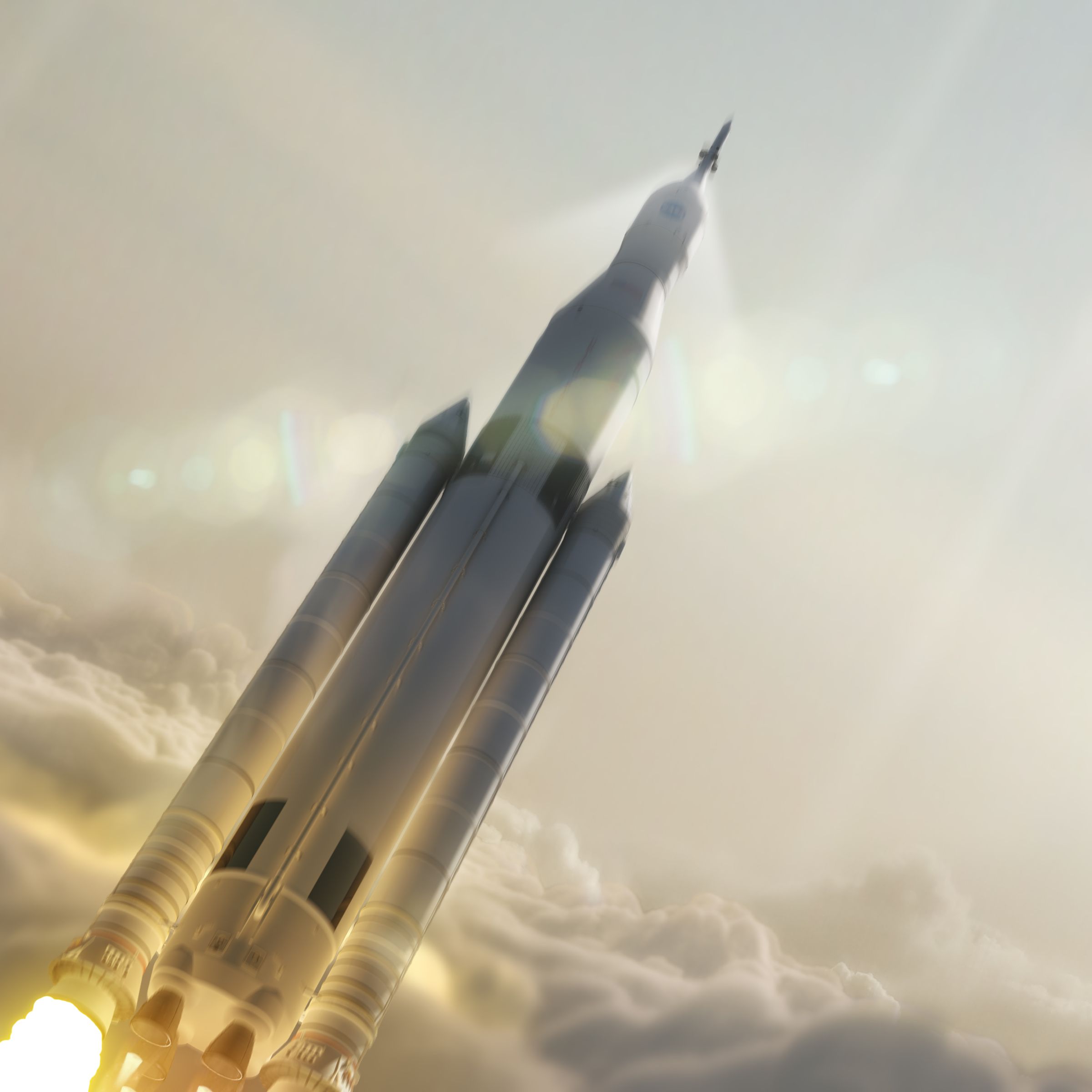 Artist's rendering of NASA's Space Launch System, a new rocket that will be the largest built at 380 feet tall