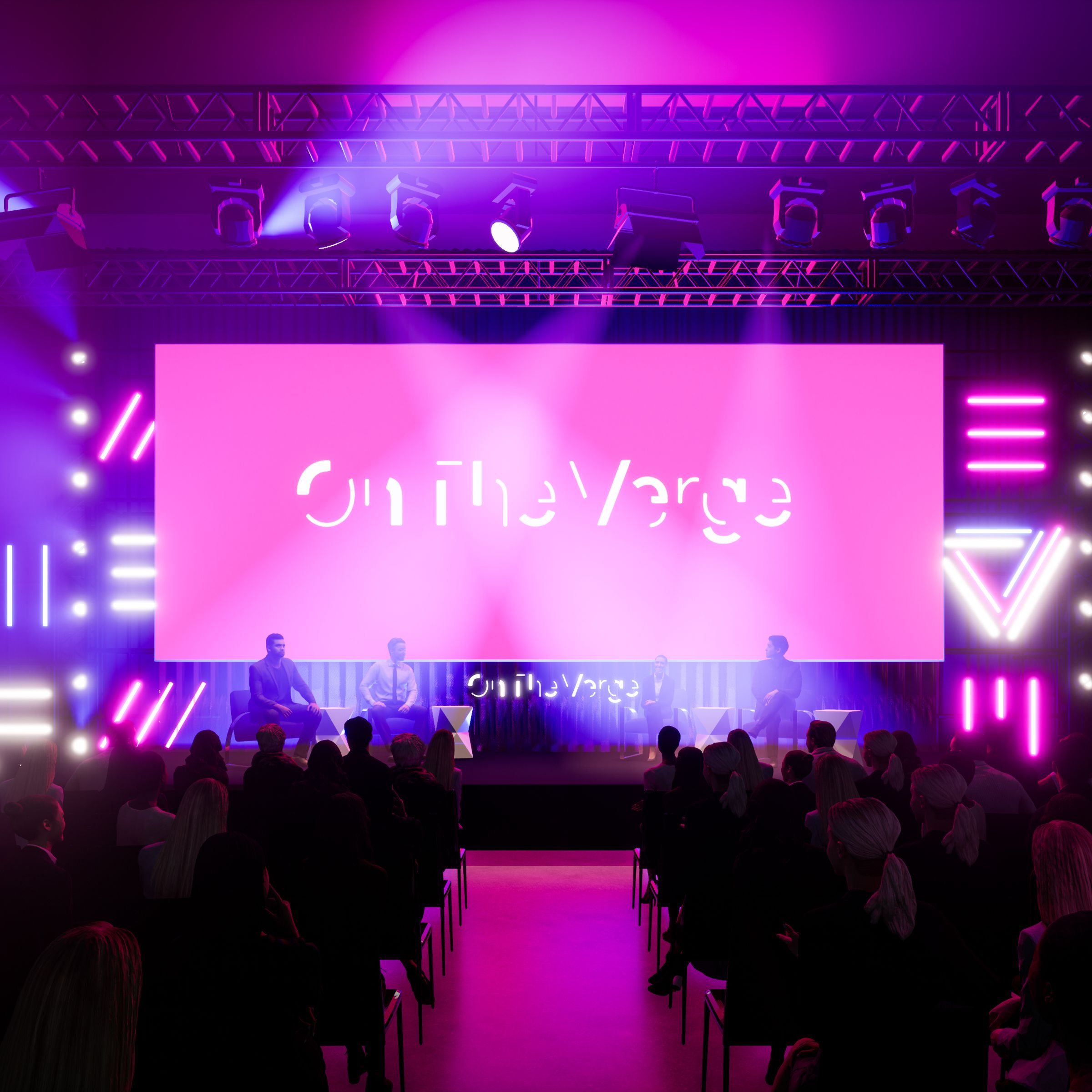 An artistic rendering of The Verge’s 10-year party at Spring Studios in NYC. 
