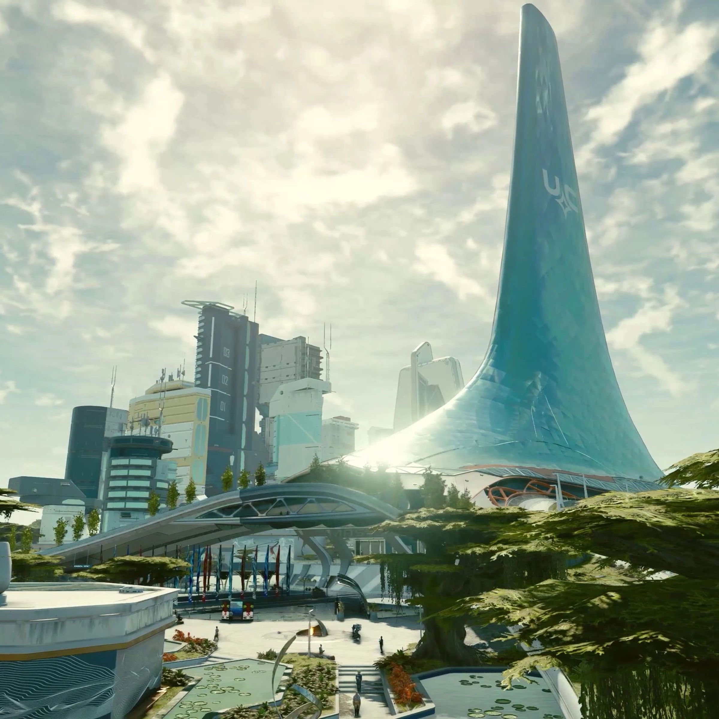 A screenshot of Starfield’s New Atlantis.