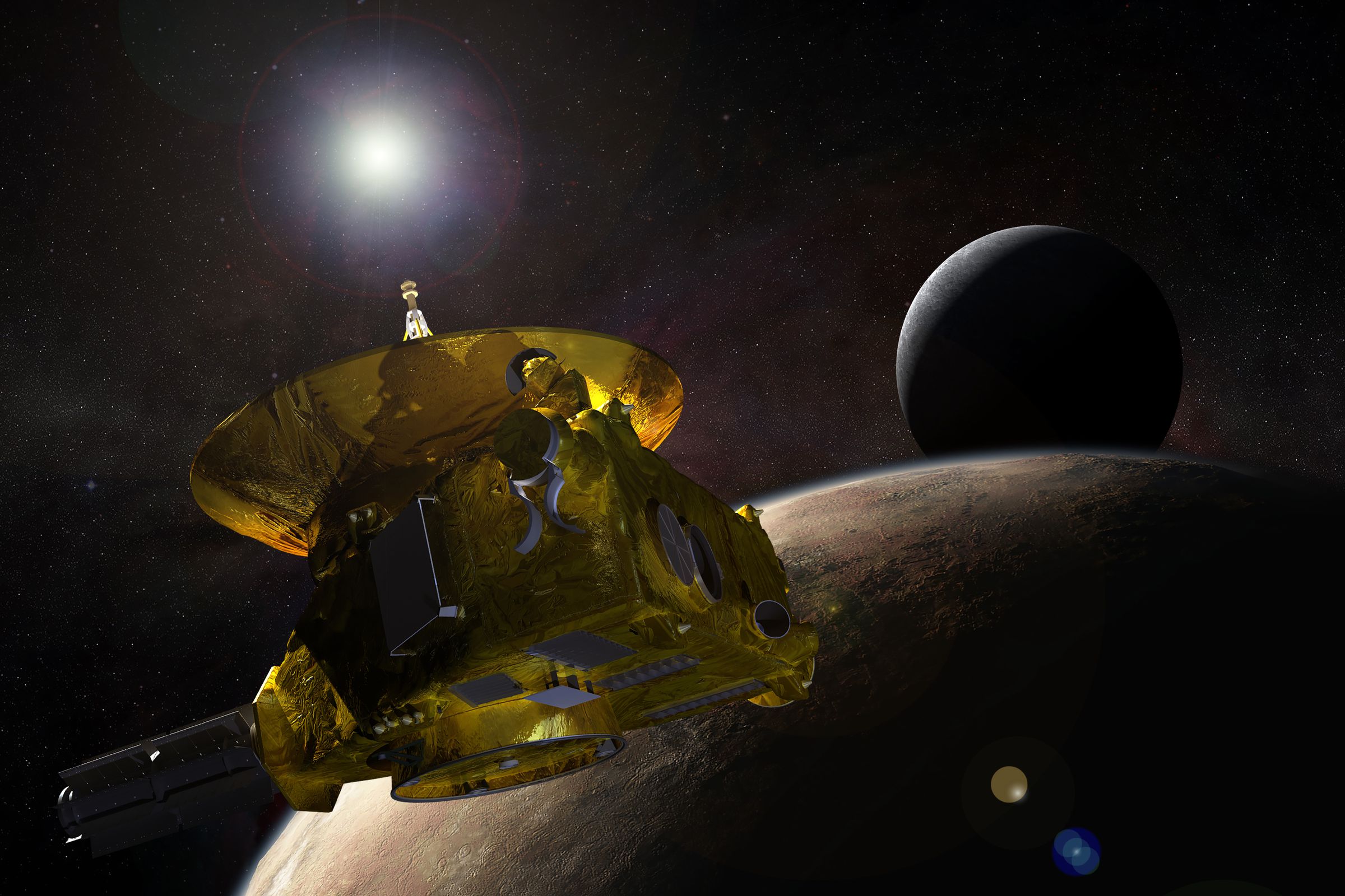 An artistic rendering of NASA’s New Horizons spacecraft