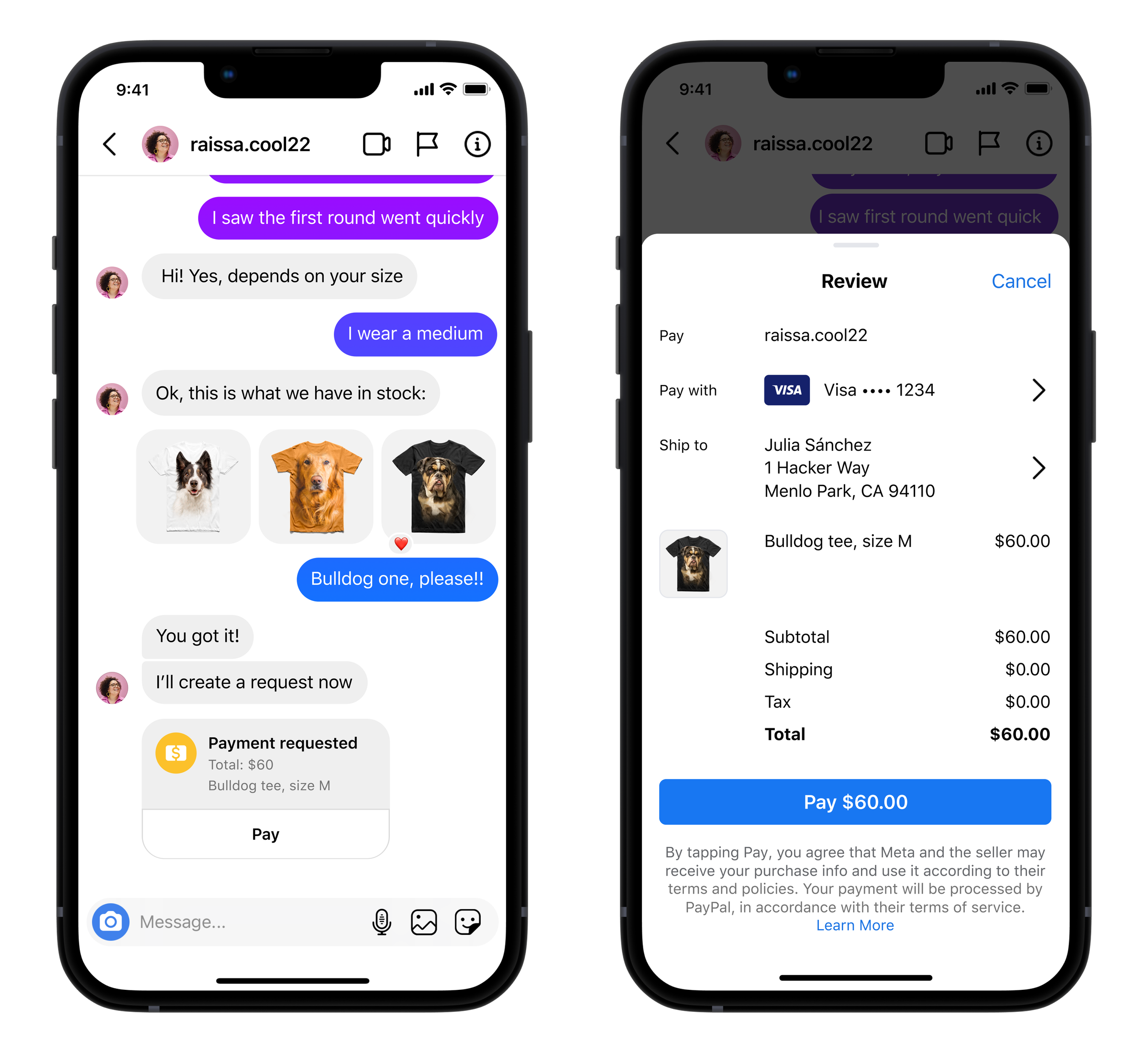Payment through messages on the buyer side.