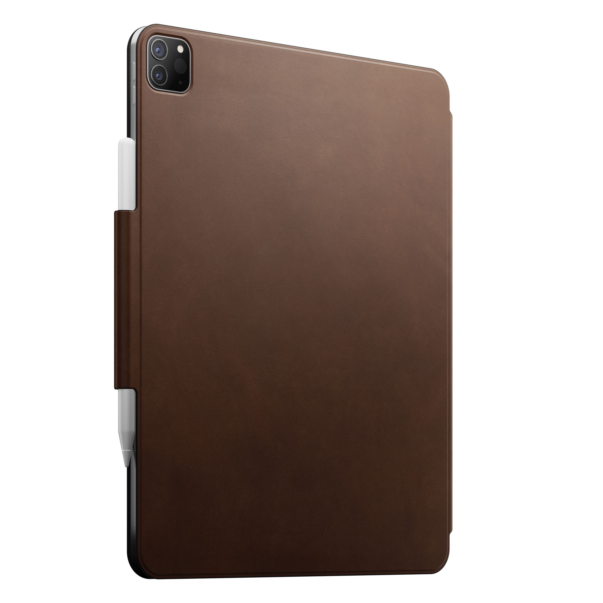 The back view of the brown Leather Folio Plus case for the iPad Pro.