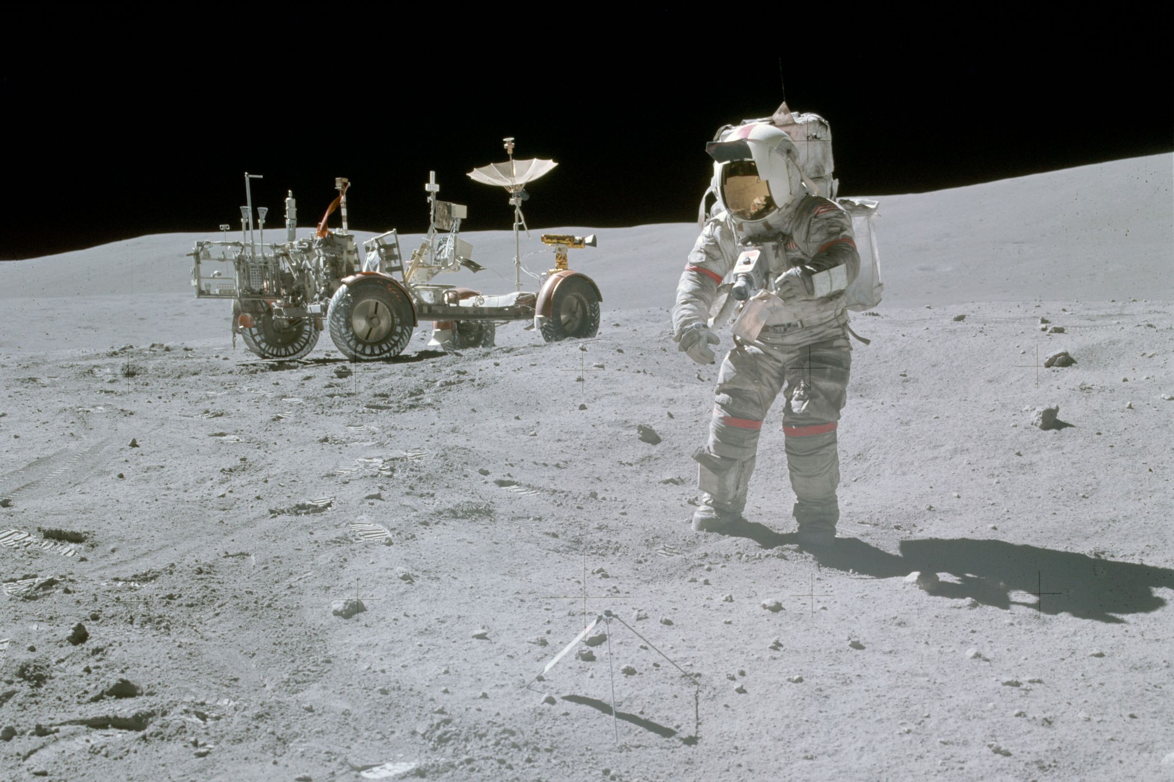 Astronaut John Young collecting samples during Apollo 16