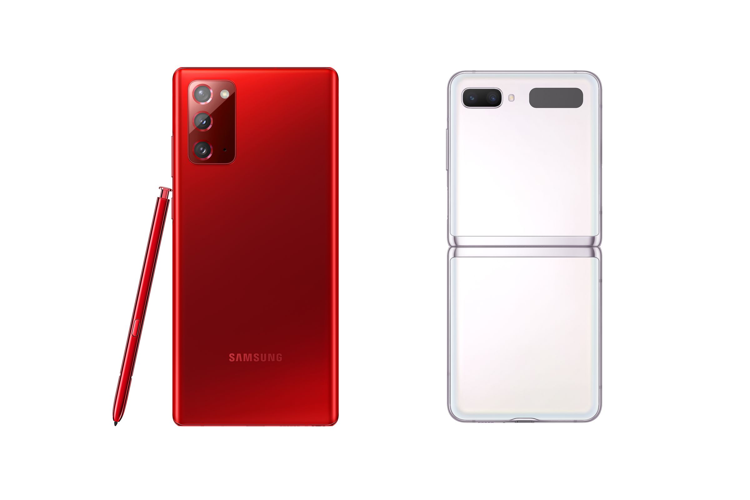 The Note 20 5G (left) is getting a new red color, while the Z Flip 5G (right) will be sold in white.