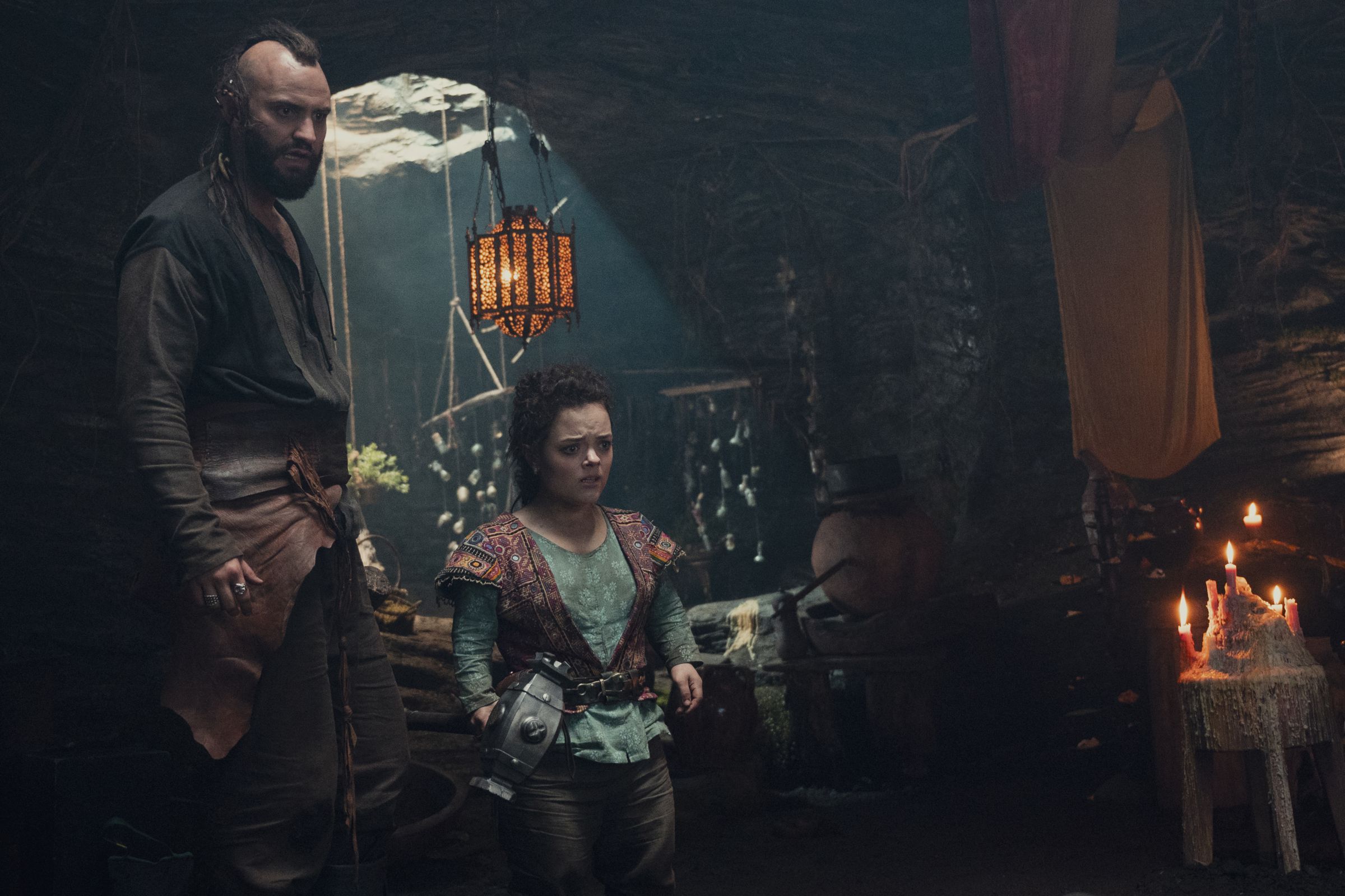 A photo of Huw Novelli and Francesca Mills in The Witcher: Blood Origin.