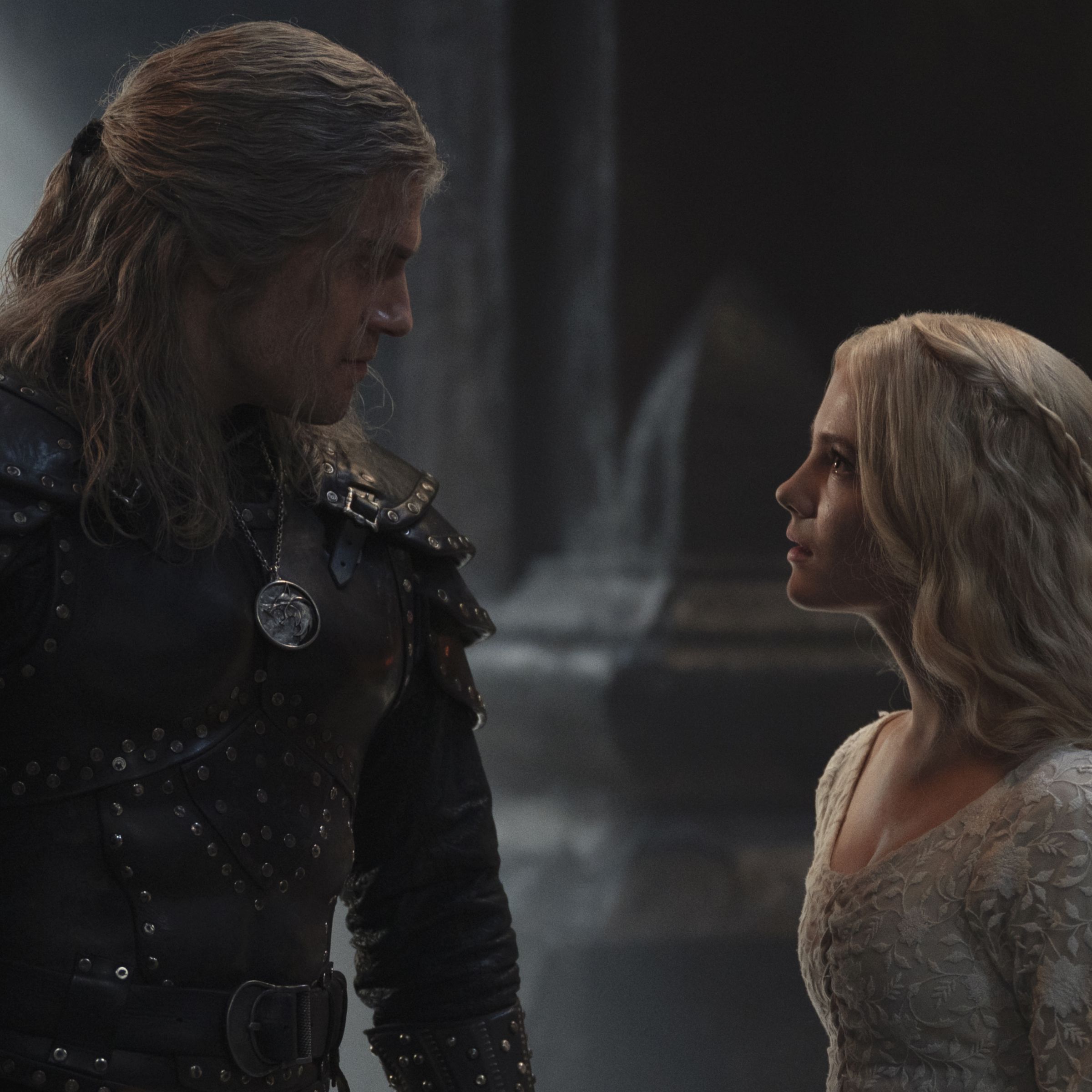 Henry Cavill and Freya Allan in The Witcher.