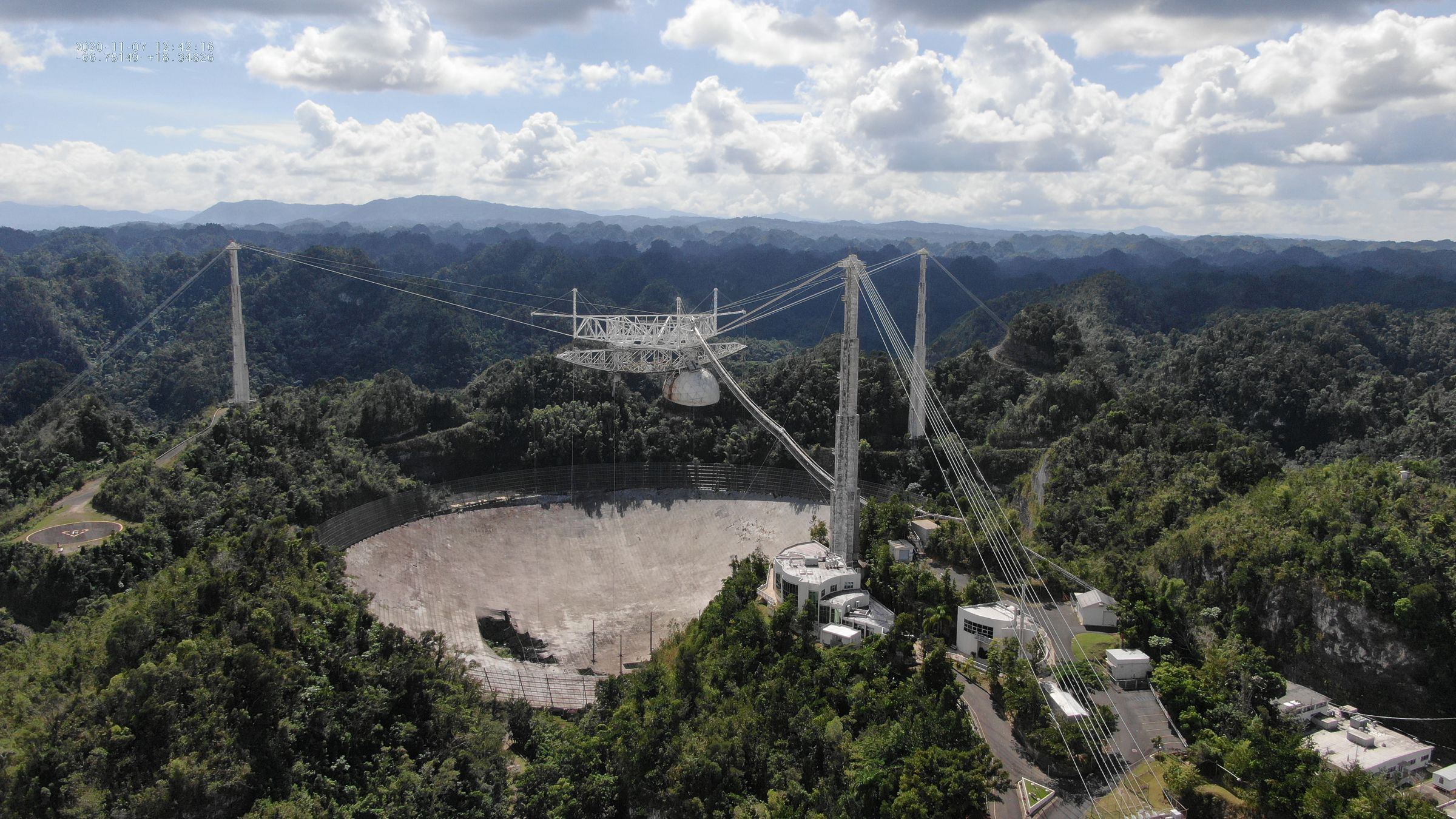 The Arecibo Observatory seen after the second cable failure