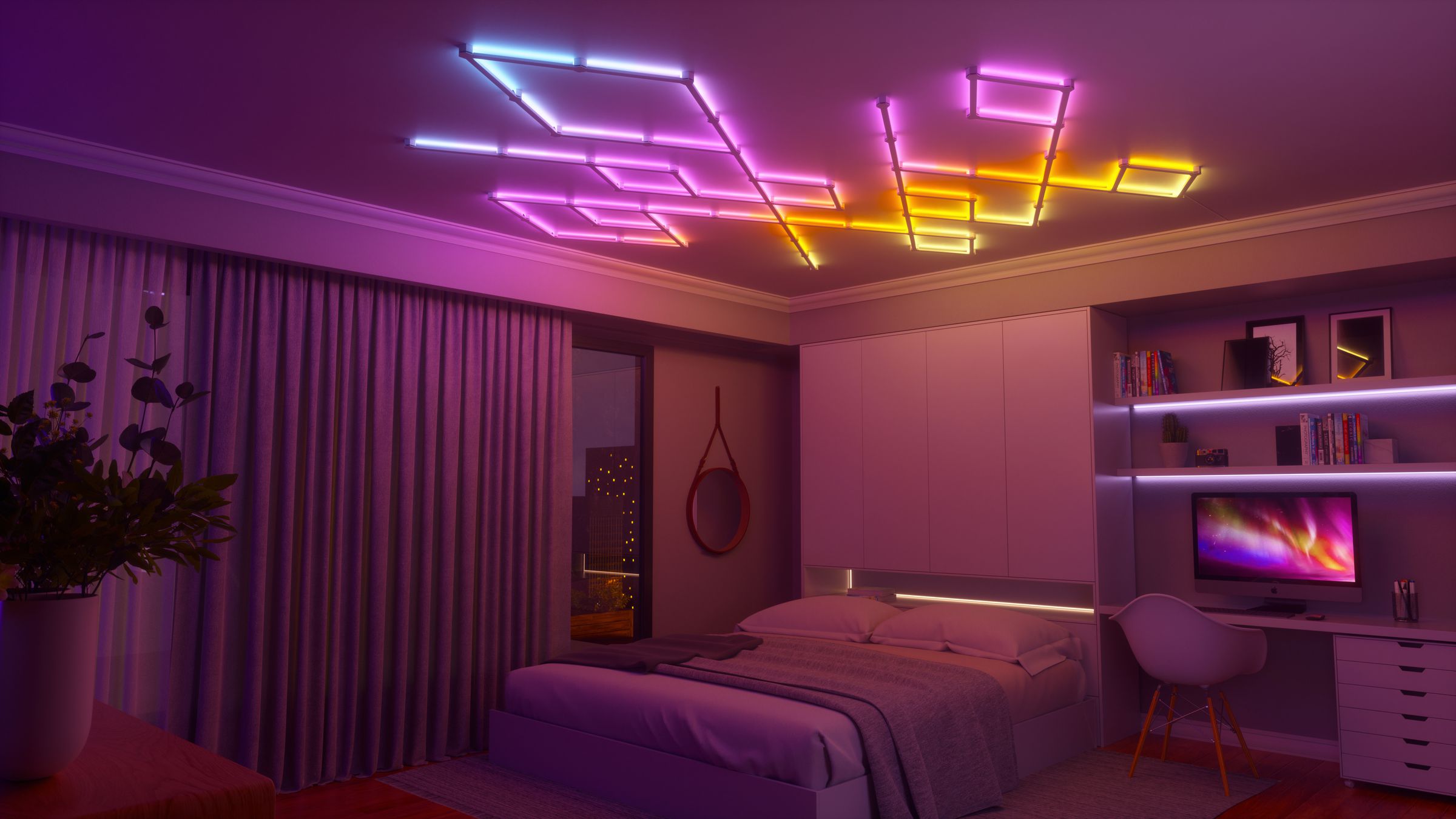 Nanoleaf Lines are modular light panels that can be mounted on the wall or ceiling.