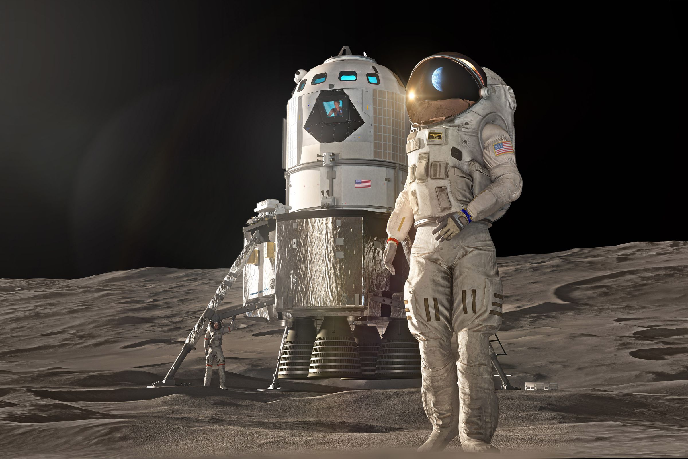 An artistic rendering of Lockheed Martin’s lunar landing concept that can supposedly get astronauts to the lunar surface by 2024