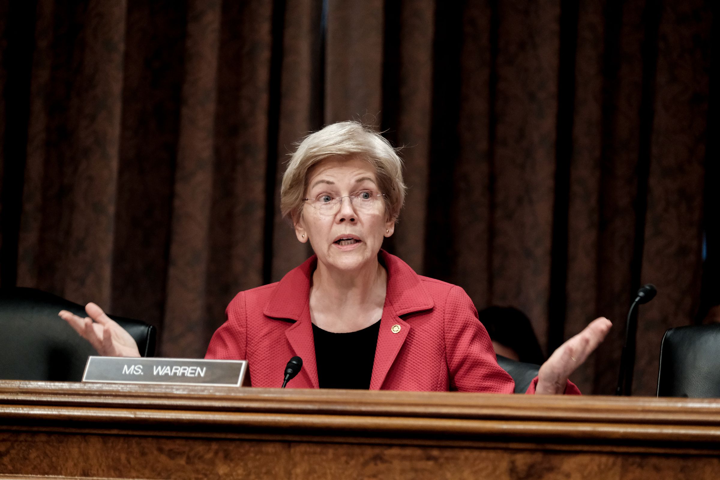 Sen. Elizabeth Warren (D-MA) speaks during a Senate Banking Committee hearing on Capitol Hill on June 13th, 2023, in Washington, DC.