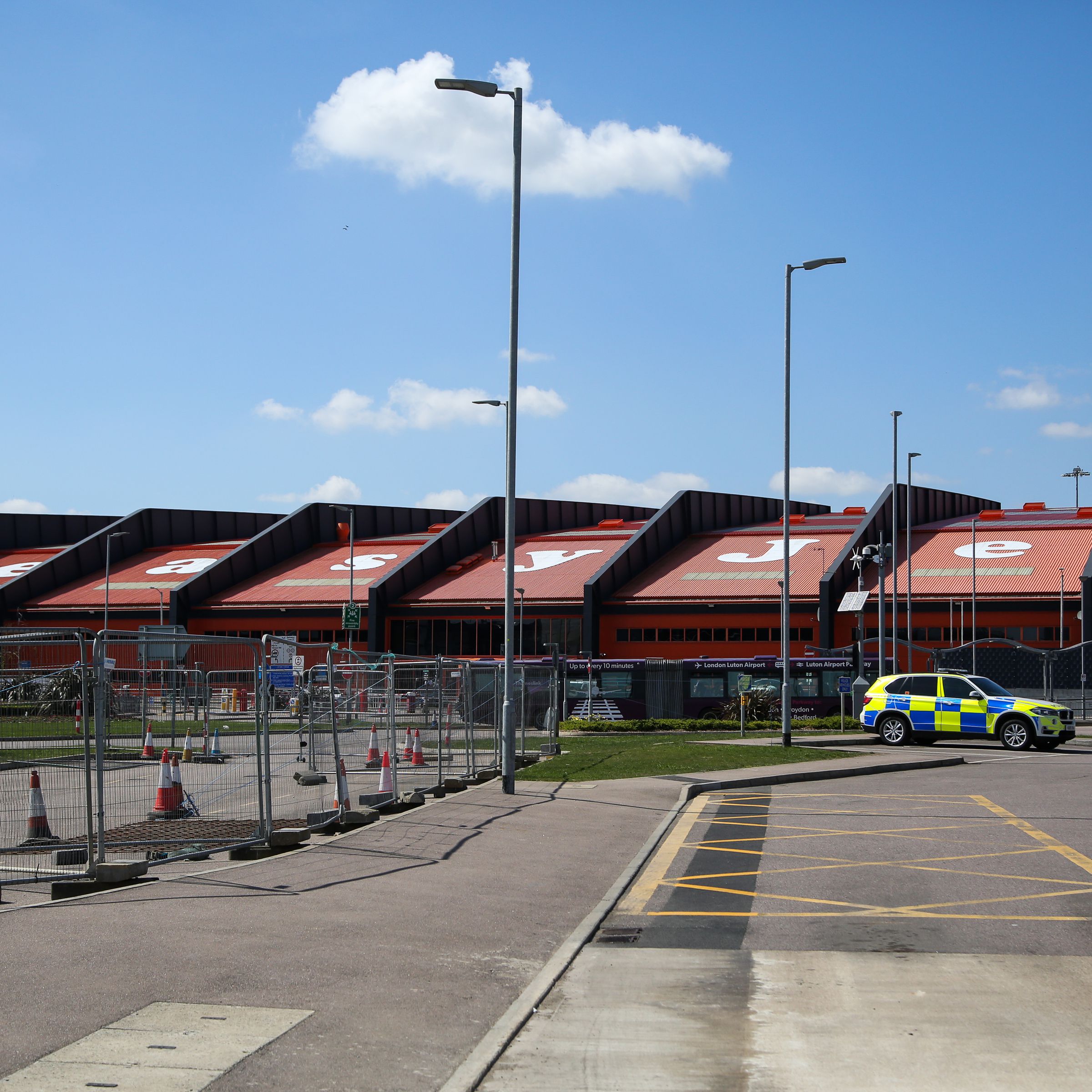 An exterior view of the entrance to the London Luton Airport...