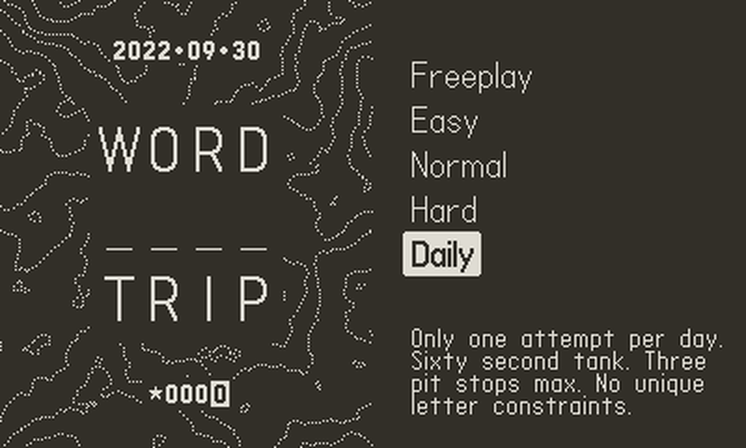 A screenshot of the Playdate game Word Trip.