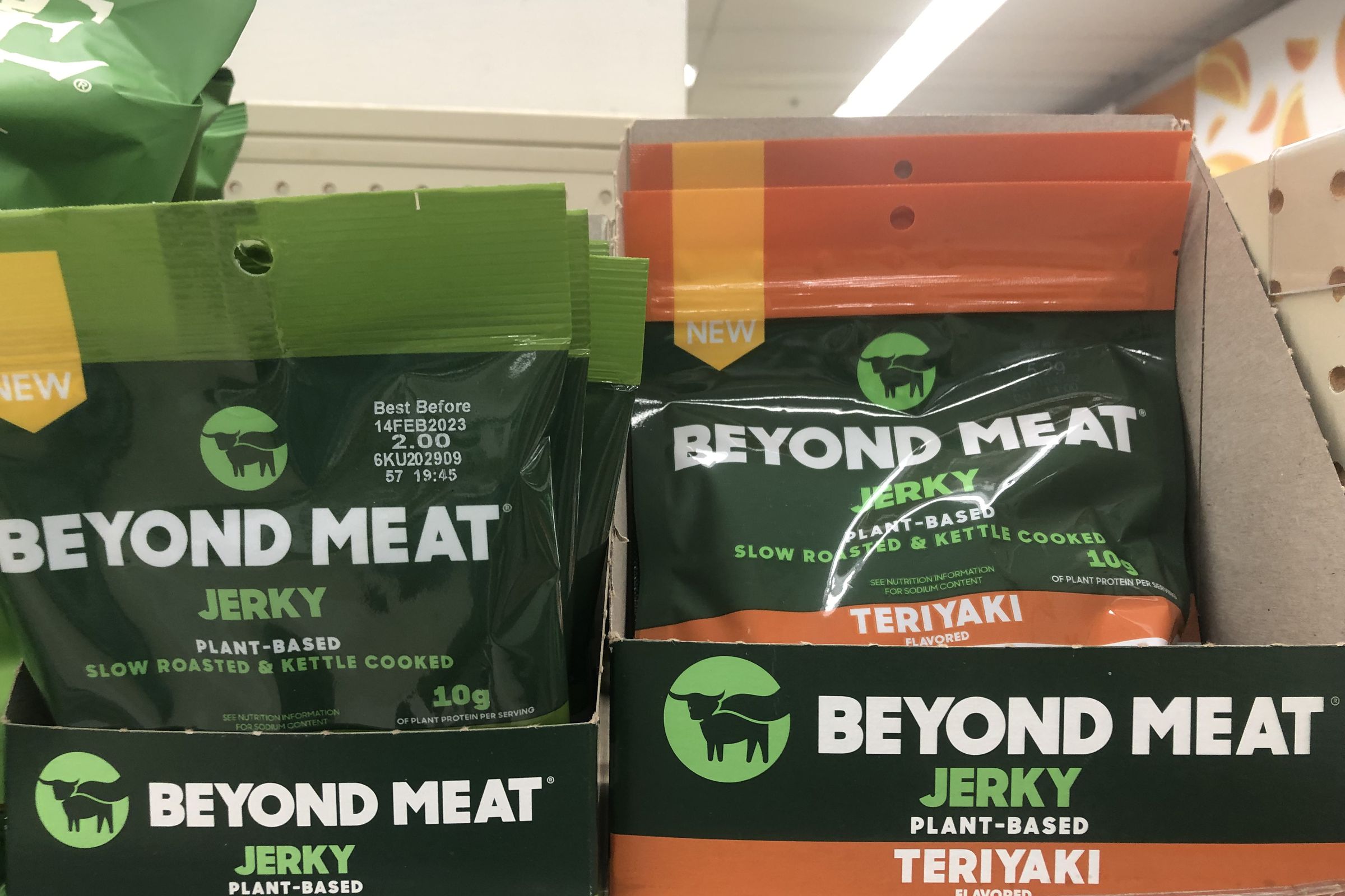 Beyond Meat, plant-based Jerky display, Walgreens, Queens, New York