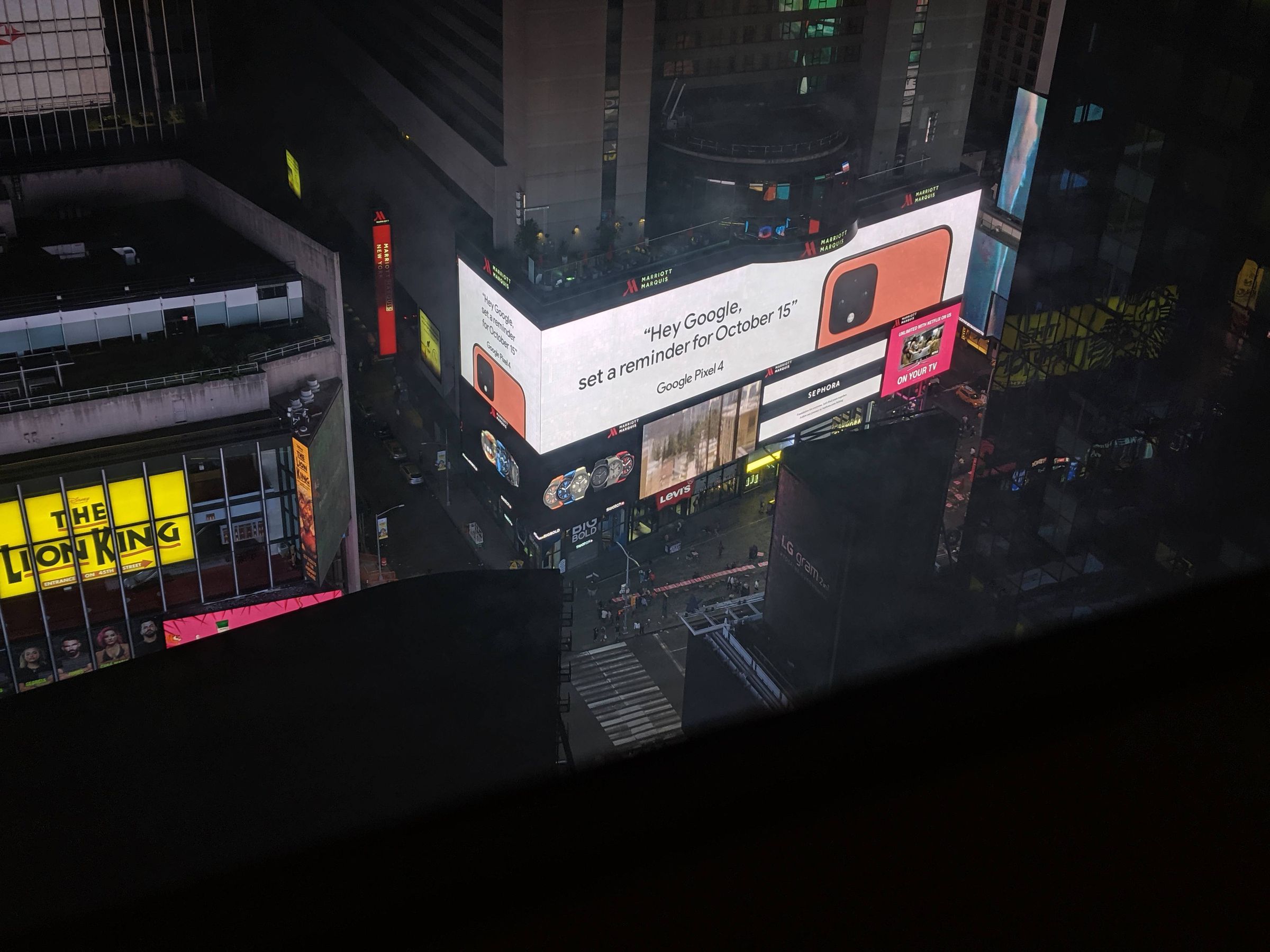 A Pixel 4 ad in Times Square.
