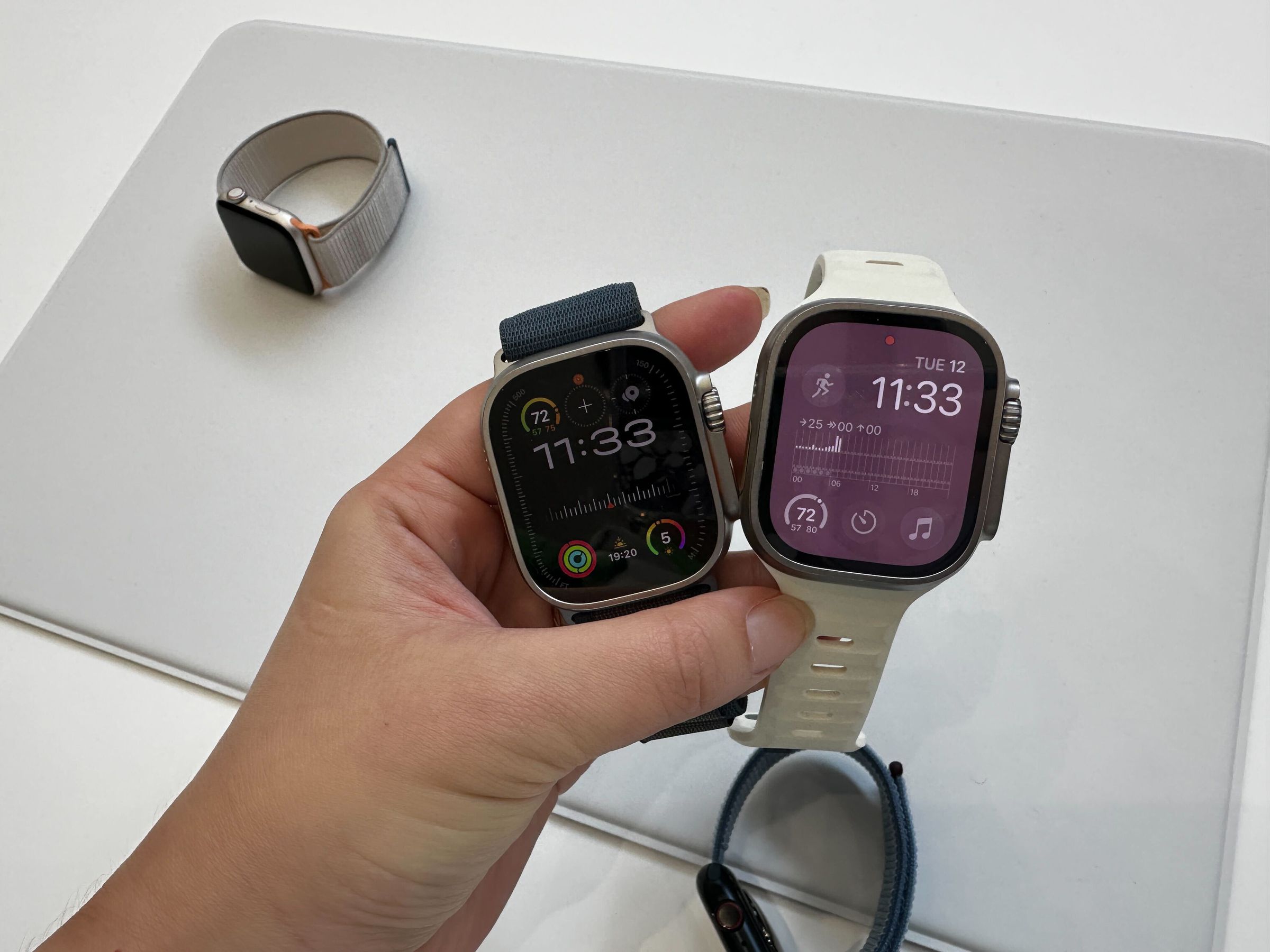 An Apple Watch Ultra 2 next to an Apple Watch Ultra.