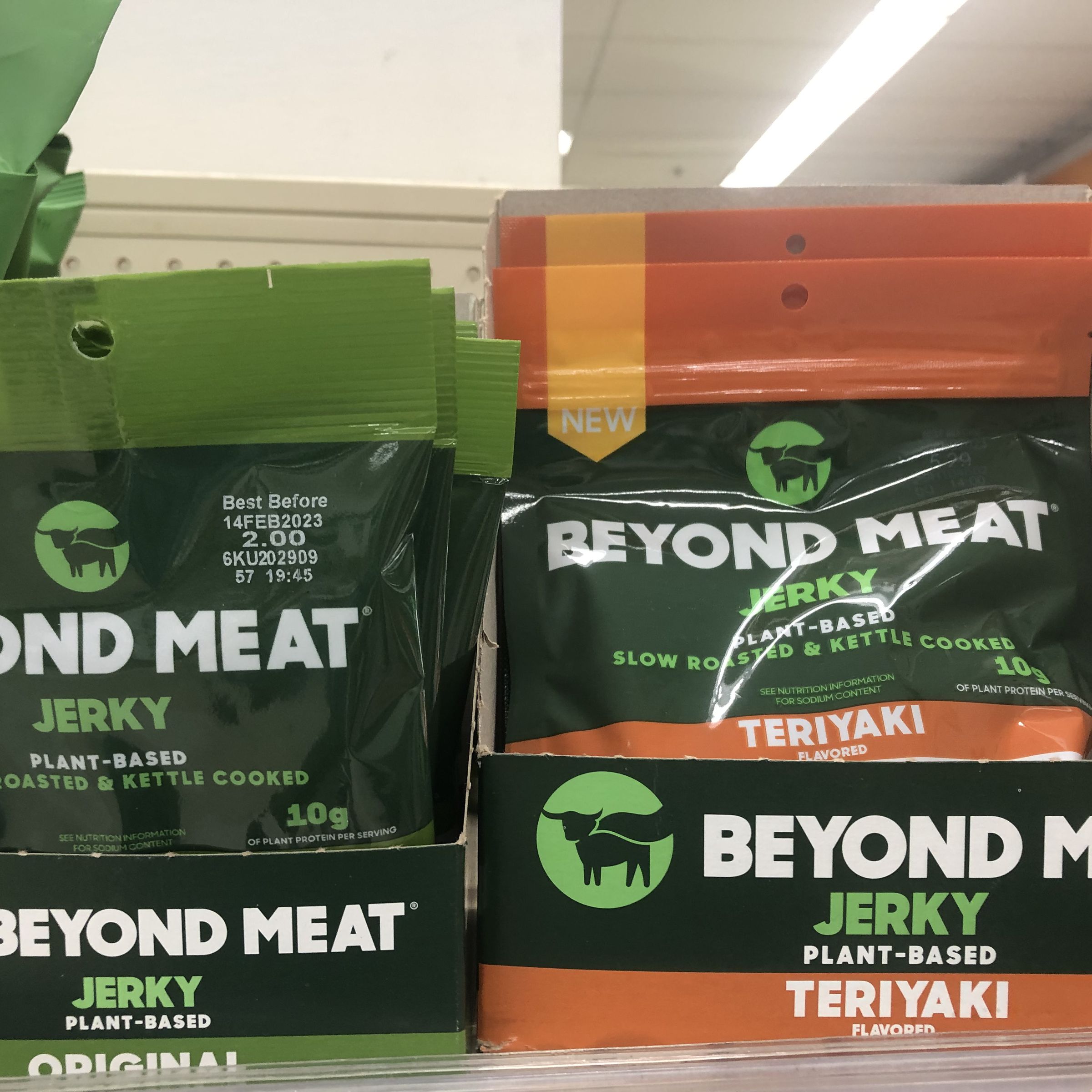 Beyond Meat, plant-based Jerky display, Walgreens, Queens, New York