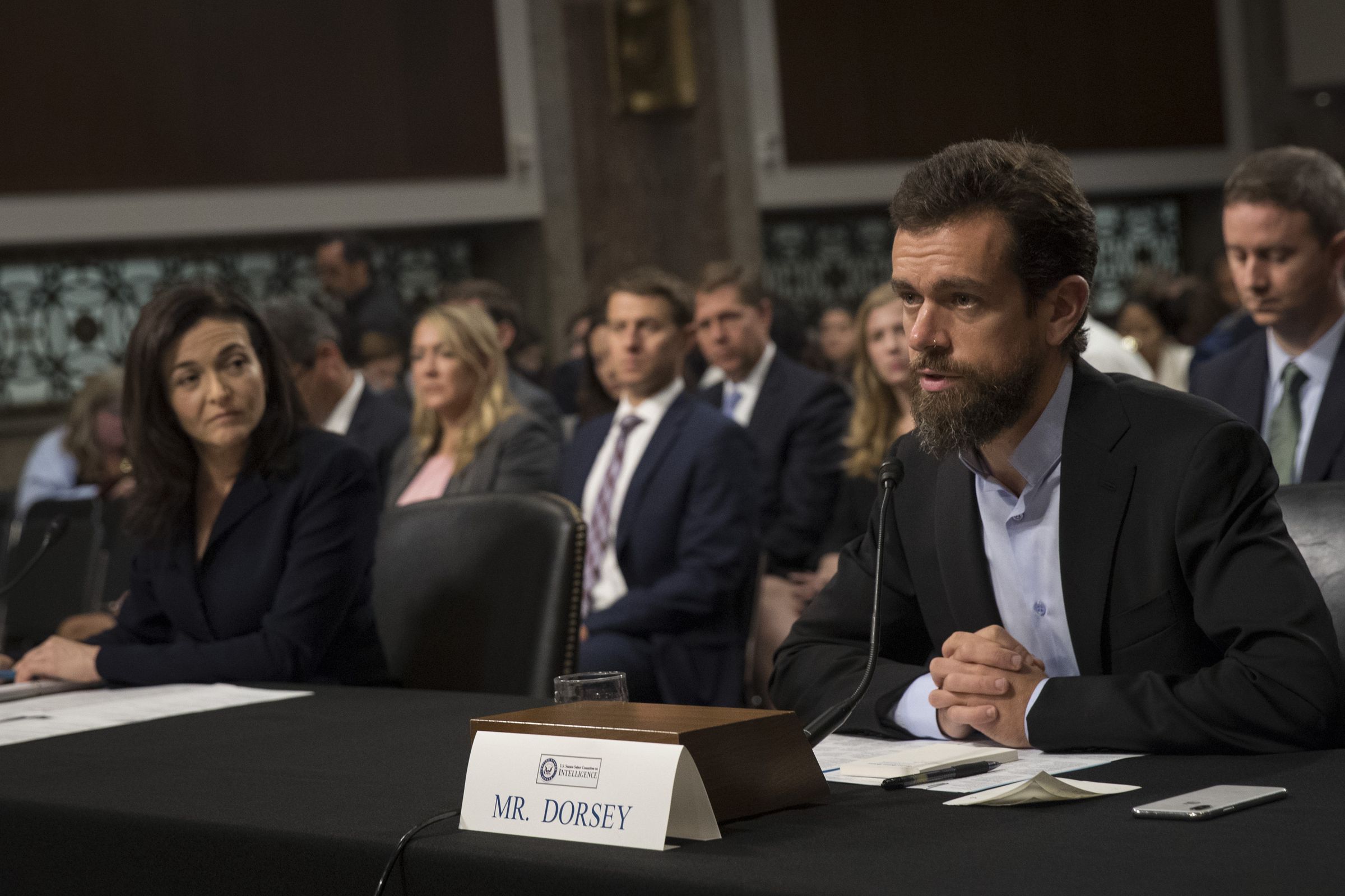 Twitter CEO Jack Dorsey And Facebook COO Sheryl Sandberg Testify To Senate Committee On Foreign Influence Operations