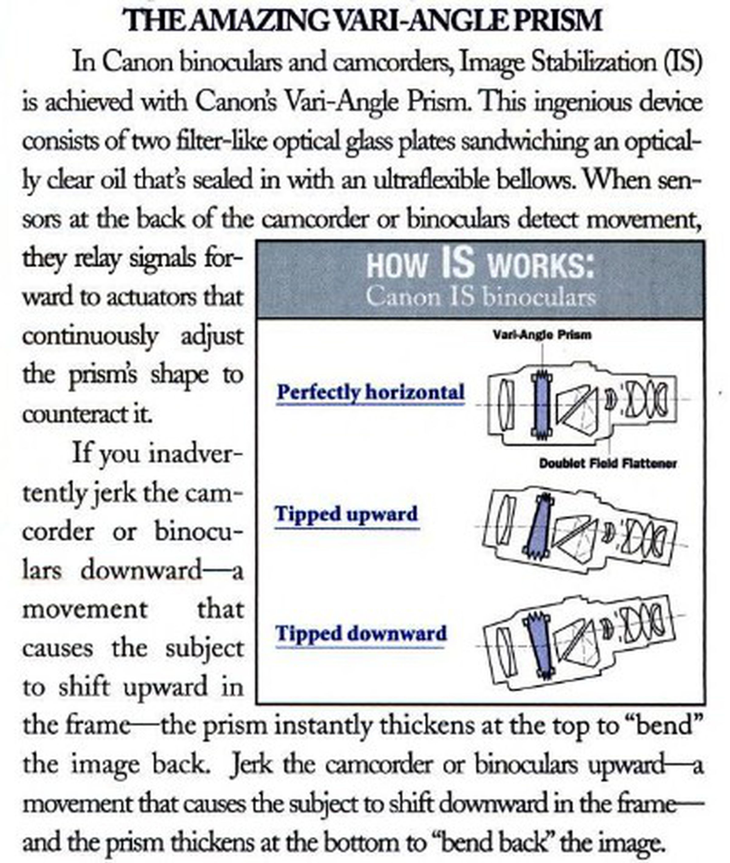 Une publicité Canon de 1996 expliquant le fonctionnement de la stabilisation d'image binoculaire.