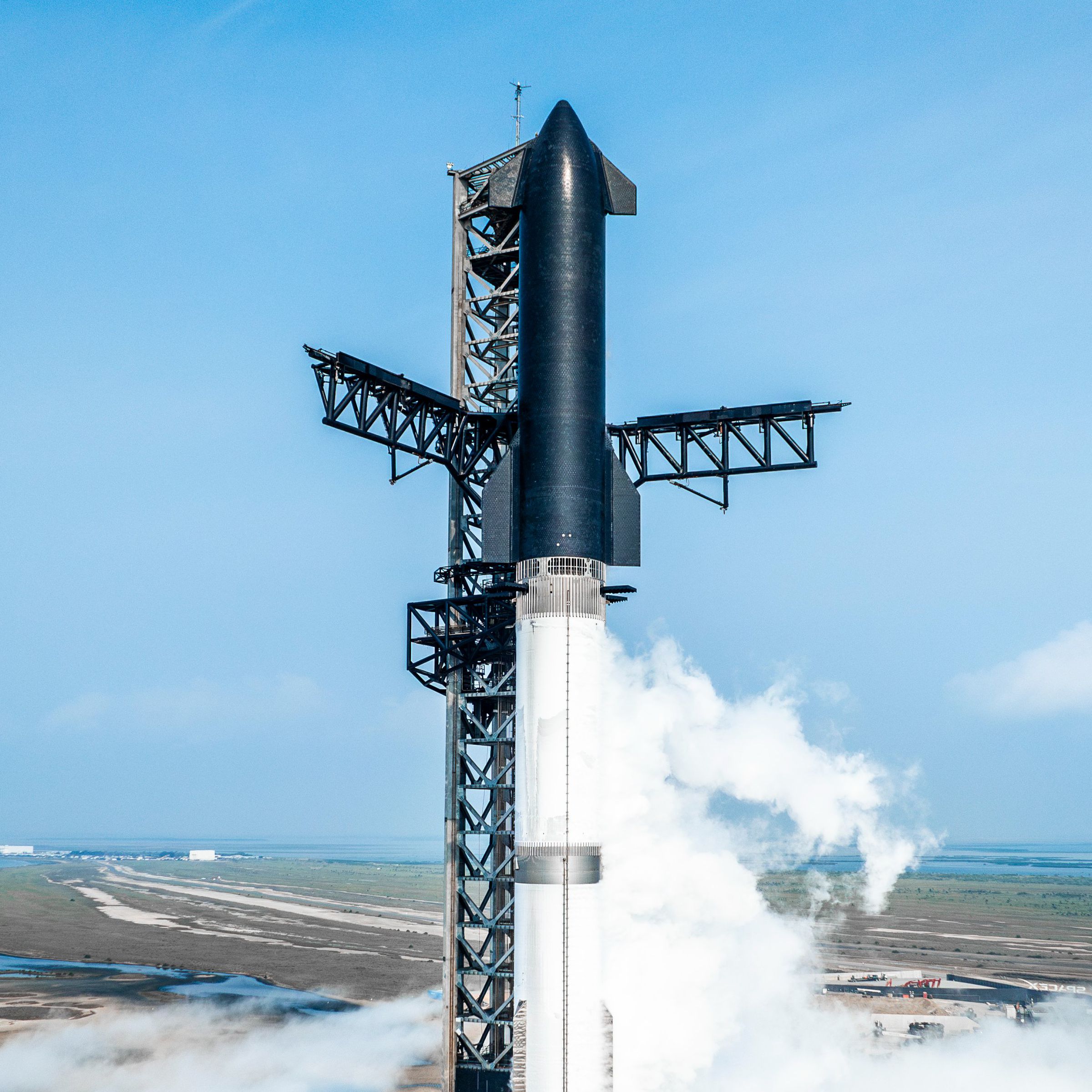 SpaceX’s Starship rocket on its launch pad.