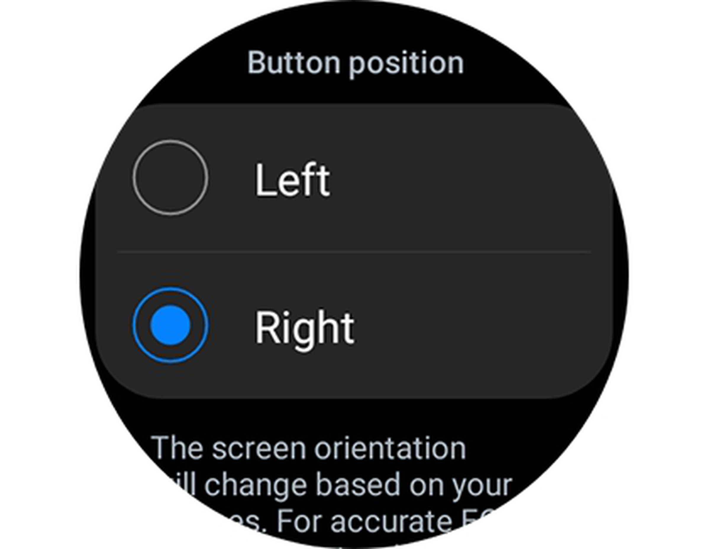 Render of the Button position menu on the Galaxy Watch 4