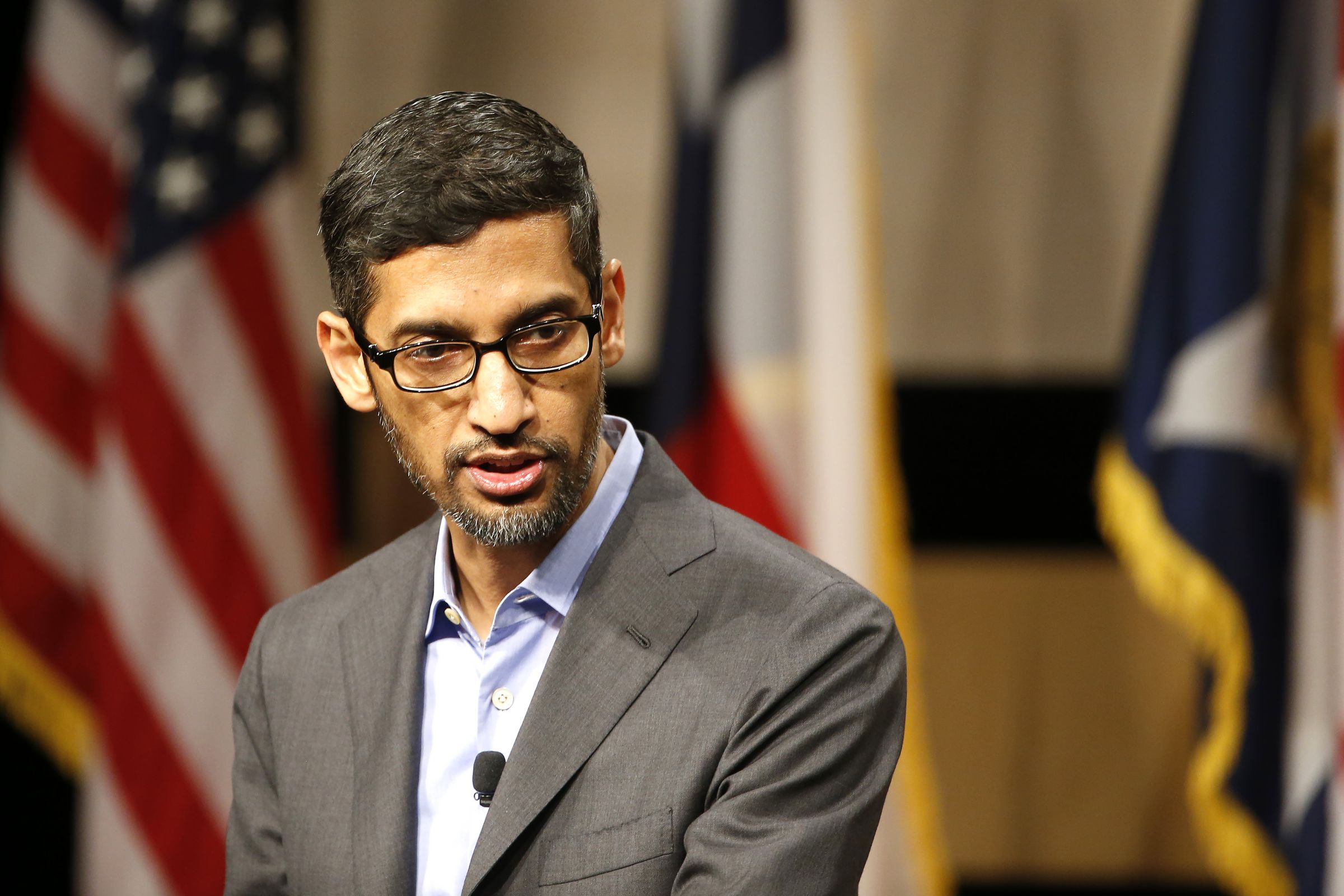 Google CEO Sundar Pichai speaks before signing the White Houses Pledge To America’s Workers at El Centro Community College on October 3rd in Dallas