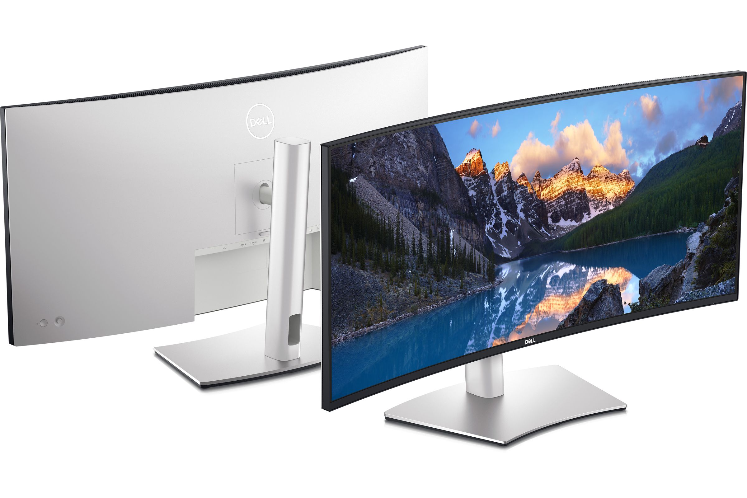 Dell’s 37.5-inch curved ultrawide monitor from the front and back.