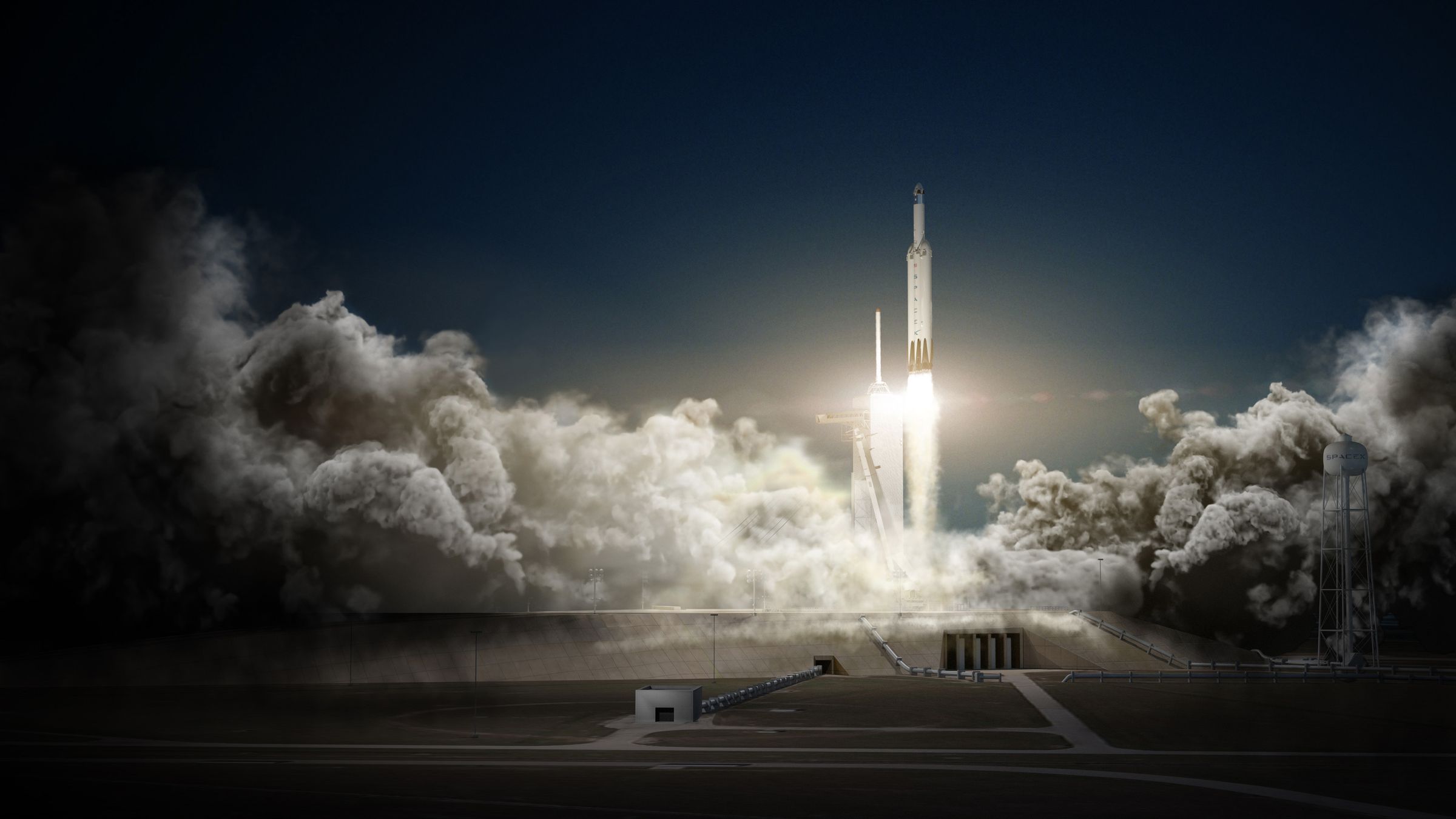 A rendering of SpaceX’s future Falcon Heavy.