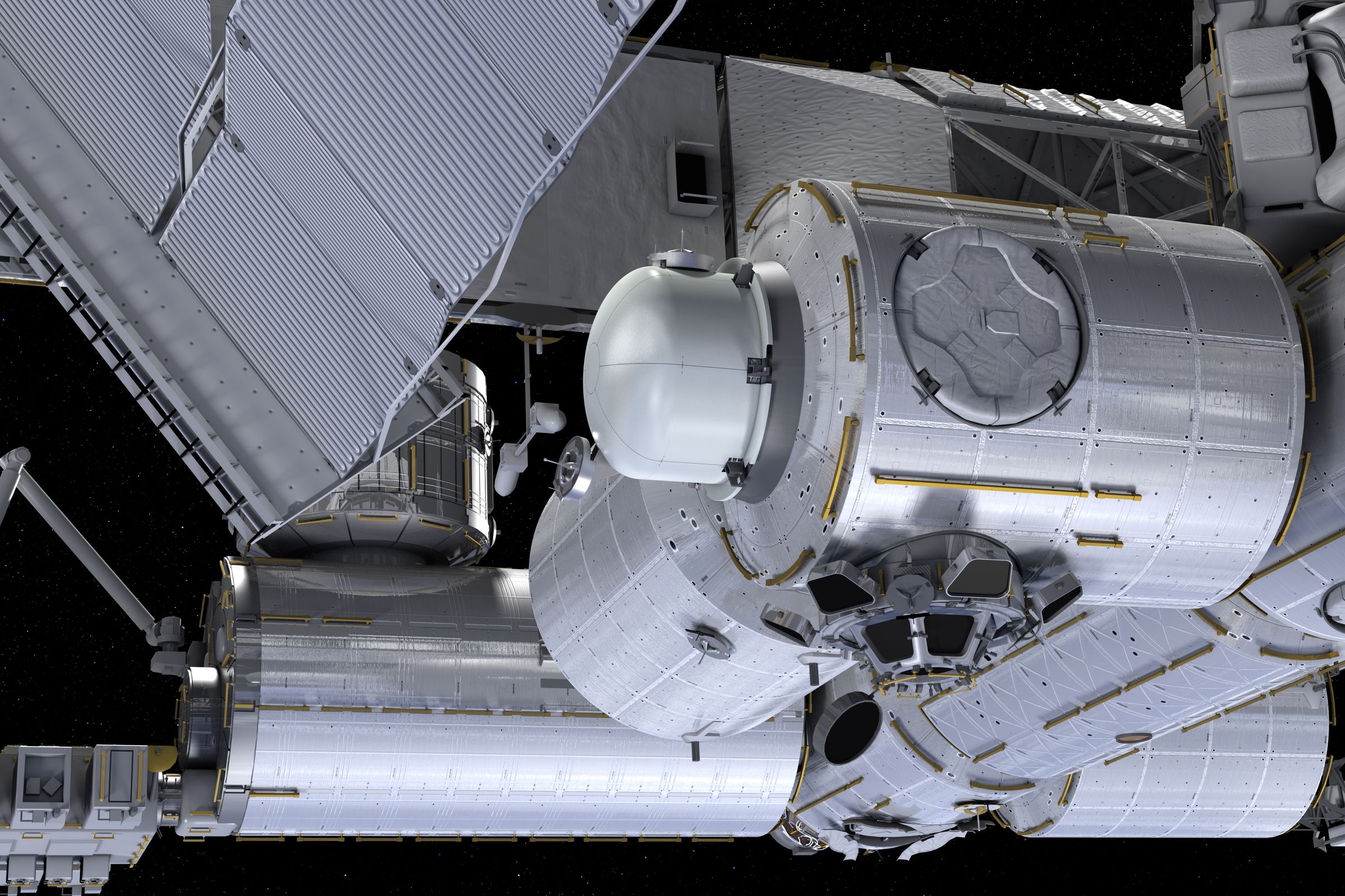 A rendering of NanoRacks’ airlock — the white dome in the center.